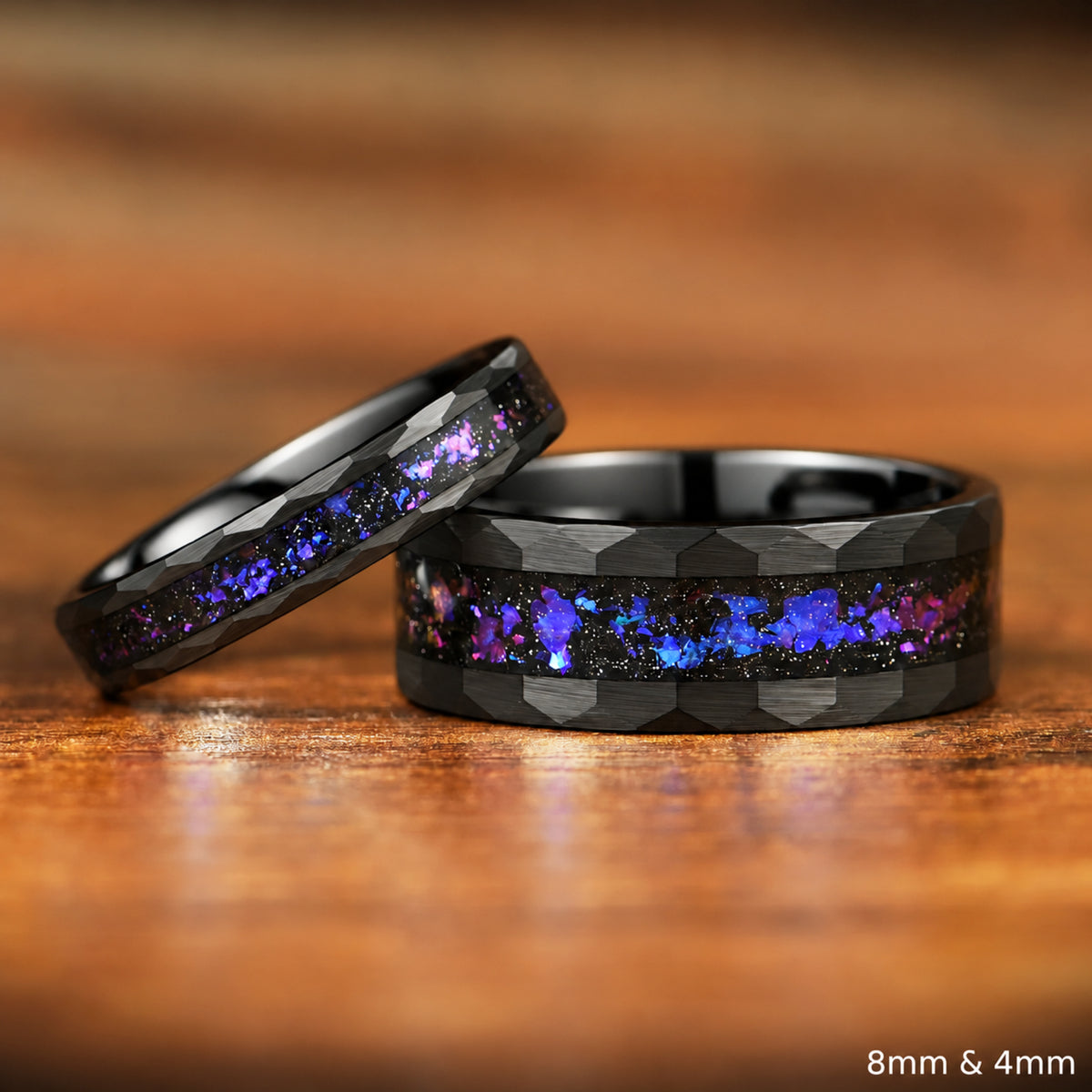 His and Hers Black Tungsten Wedding Rings with Orion Nebula Design Main View