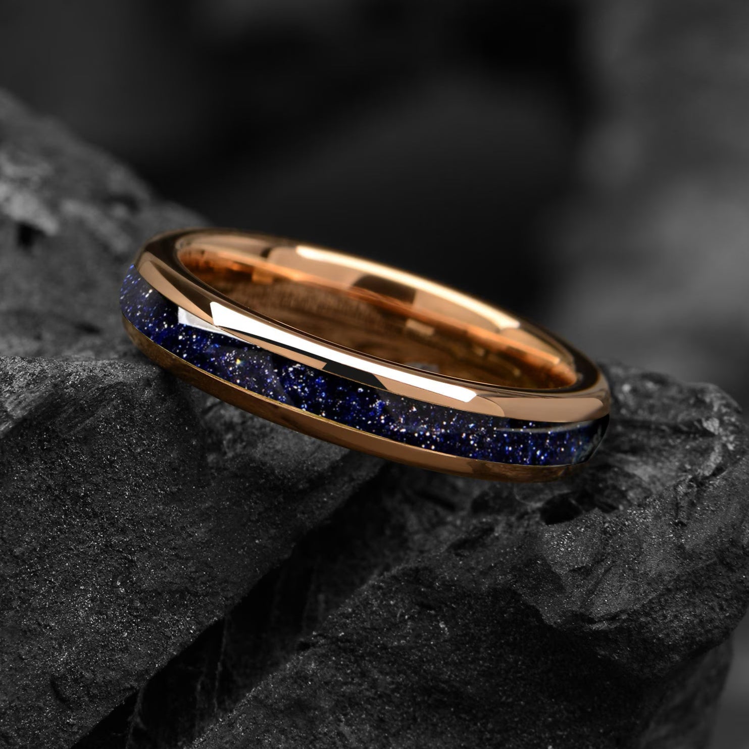 His and Hers Couple Promise Ring Set Galaxy Design Flat Lay View