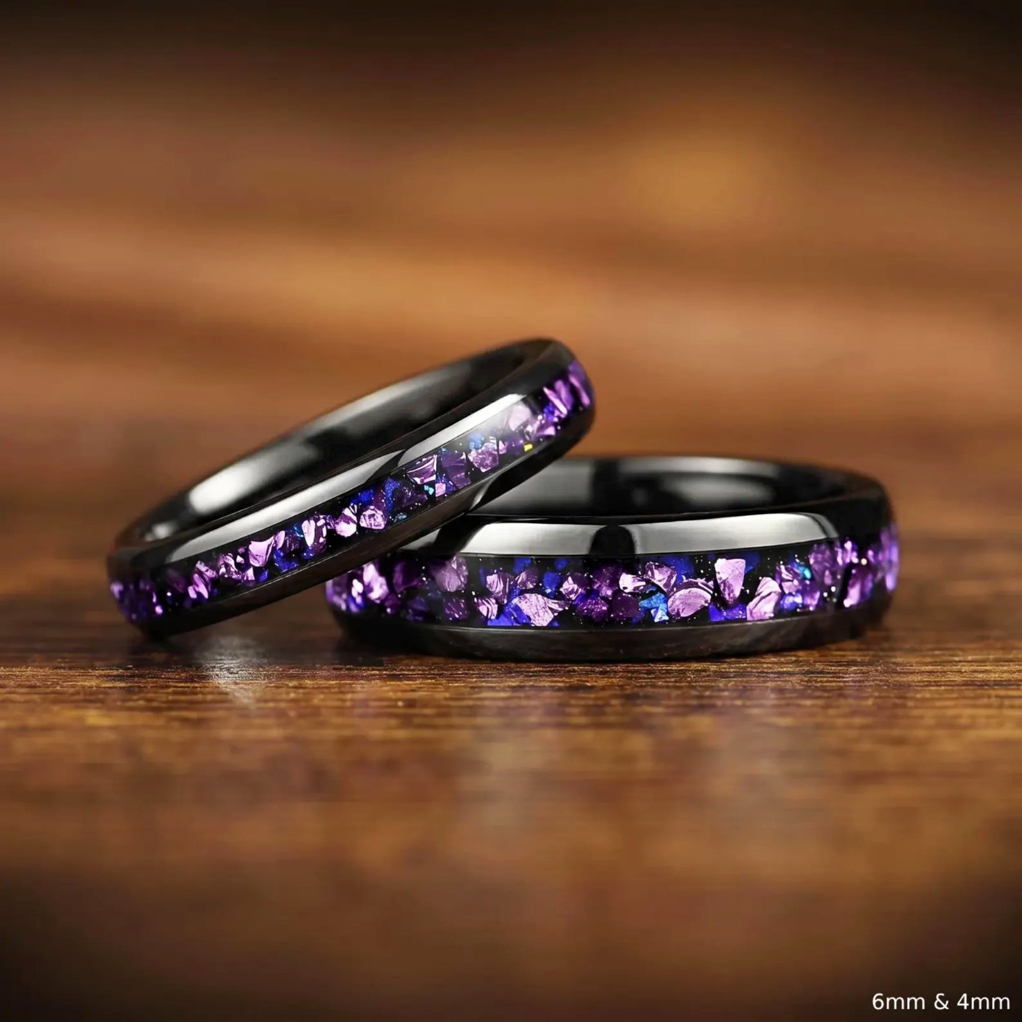 His and Hers Galaxy Matching Rings with Alexandrite and Blue Sandstone Couple Set Main View
