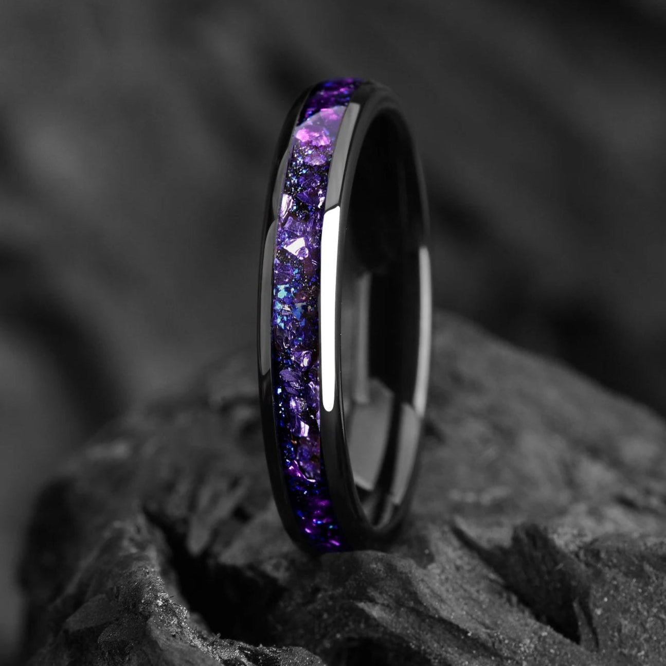 His and Hers Galaxy Matching Rings with Alexandrite and Blue Sandstone Left View
