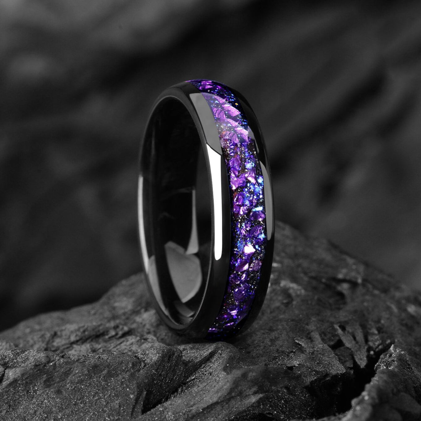 His and Hers Galaxy Matching Rings with Alexandrite and Blue Sandstone Lifestyle View