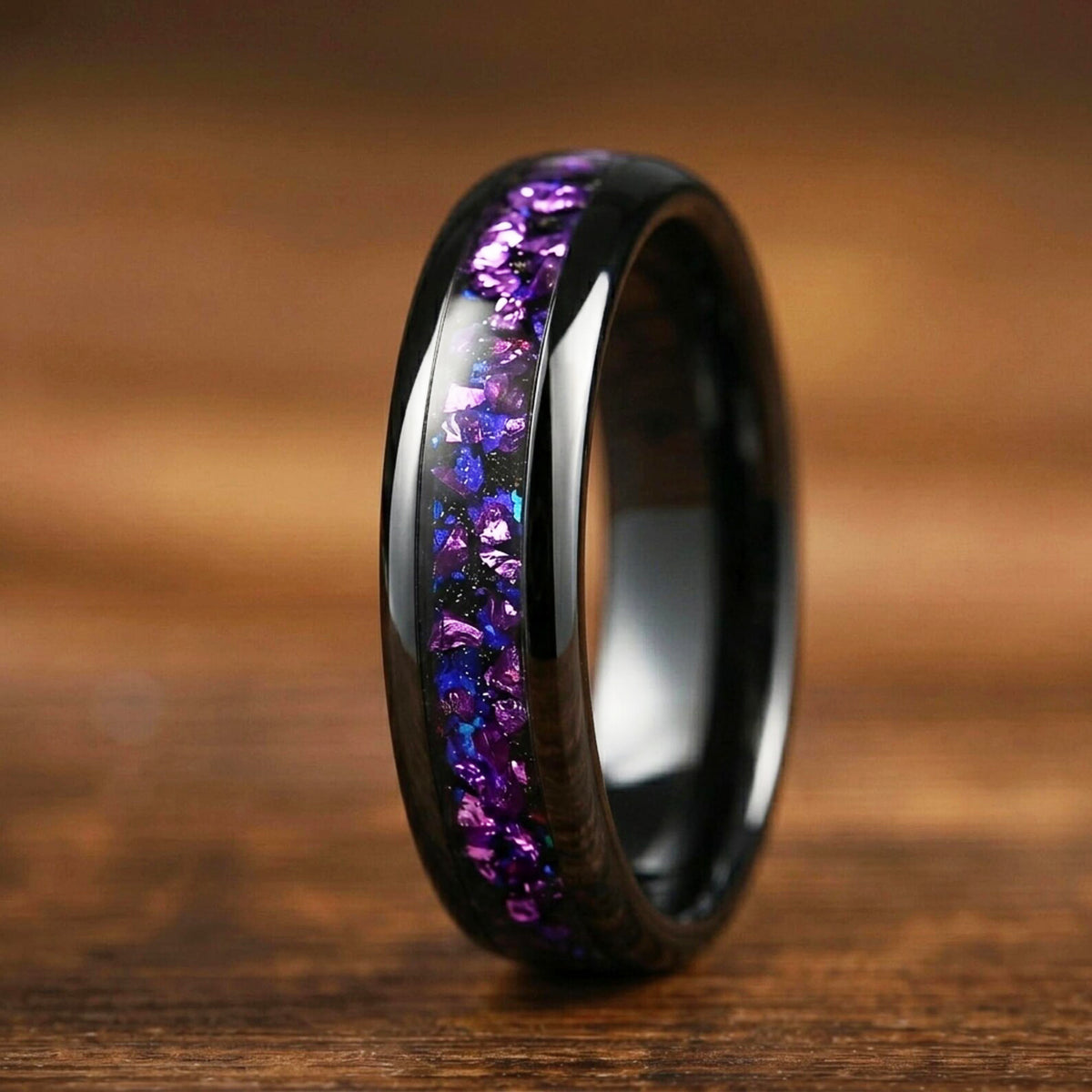 His and Hers Galaxy Matching Rings with Alexandrite and Blue Sandstone Side View