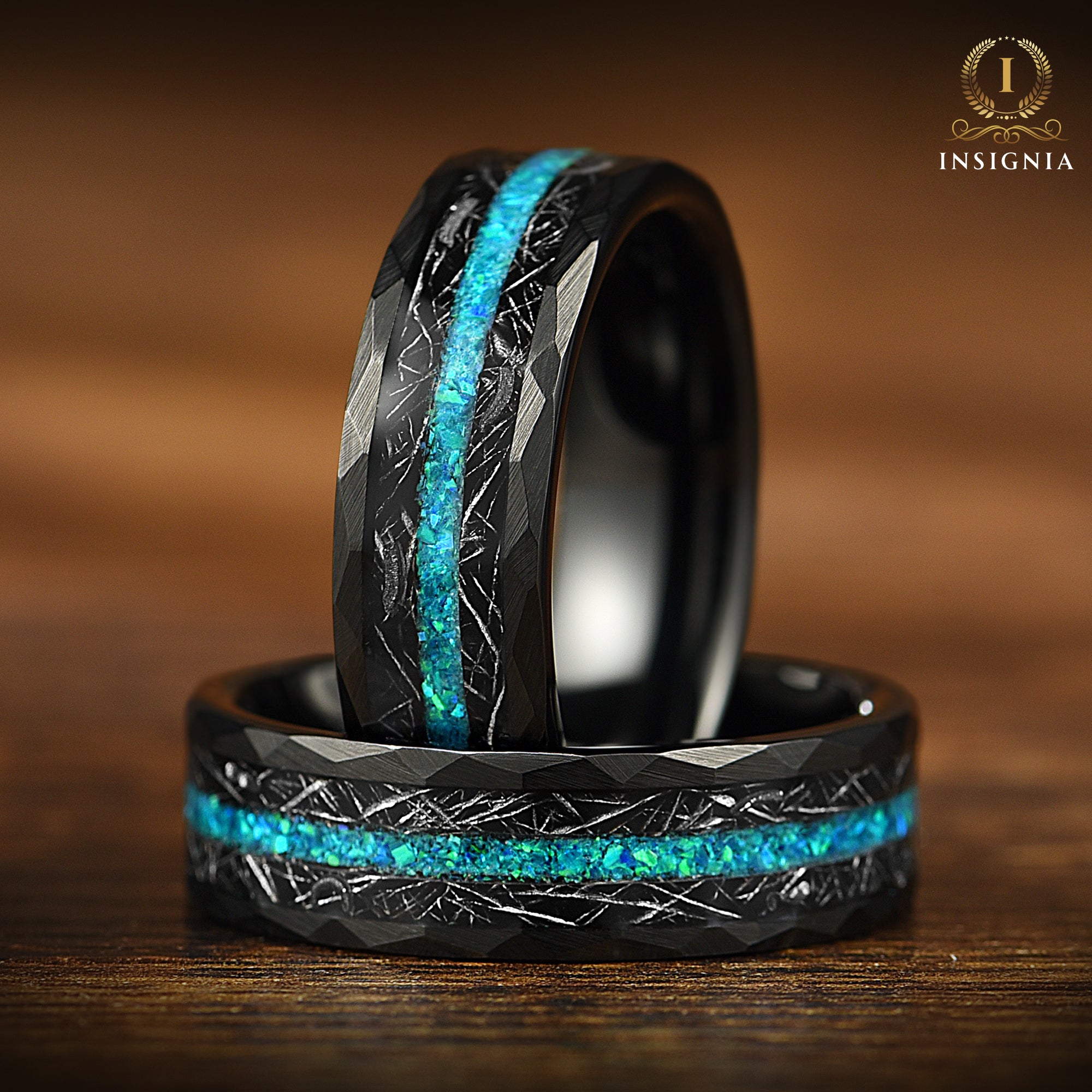 His and Hers Opal Promise Set in Black Profile View