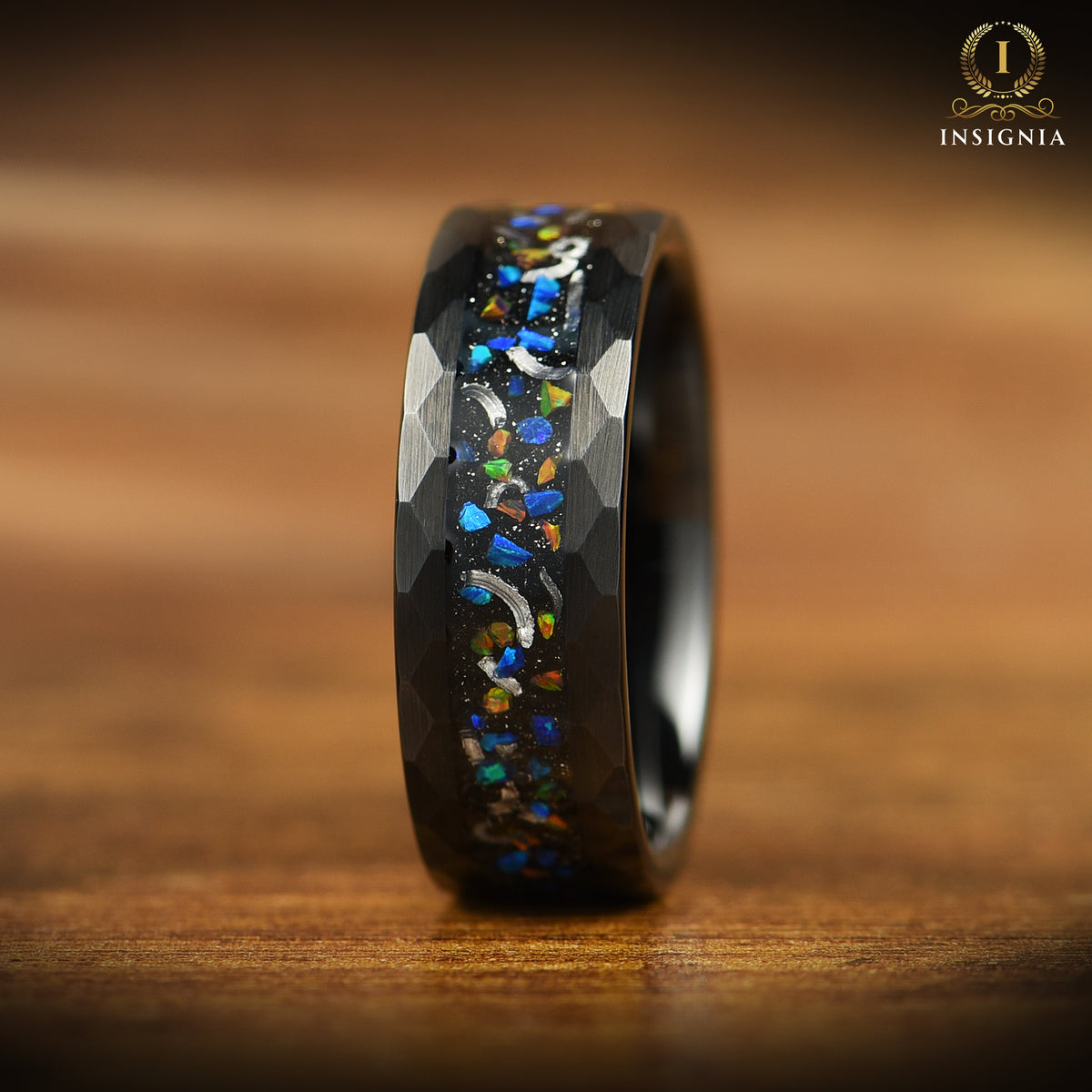 His and Hers Opal Wedding Rings Set in Galaxy Design Left View