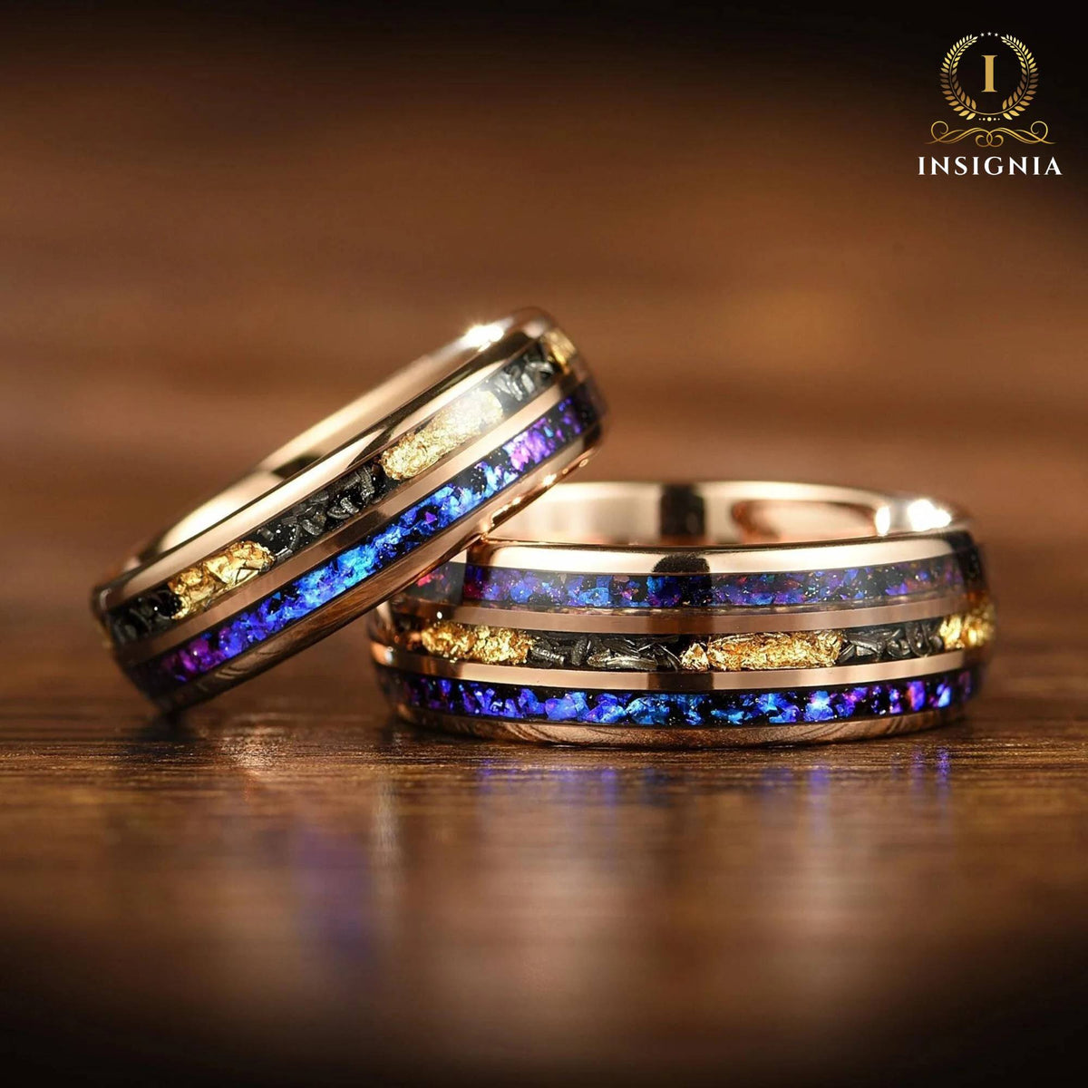 Unique His and Hers Nebula Promise Rings Rose Gold Engraved!