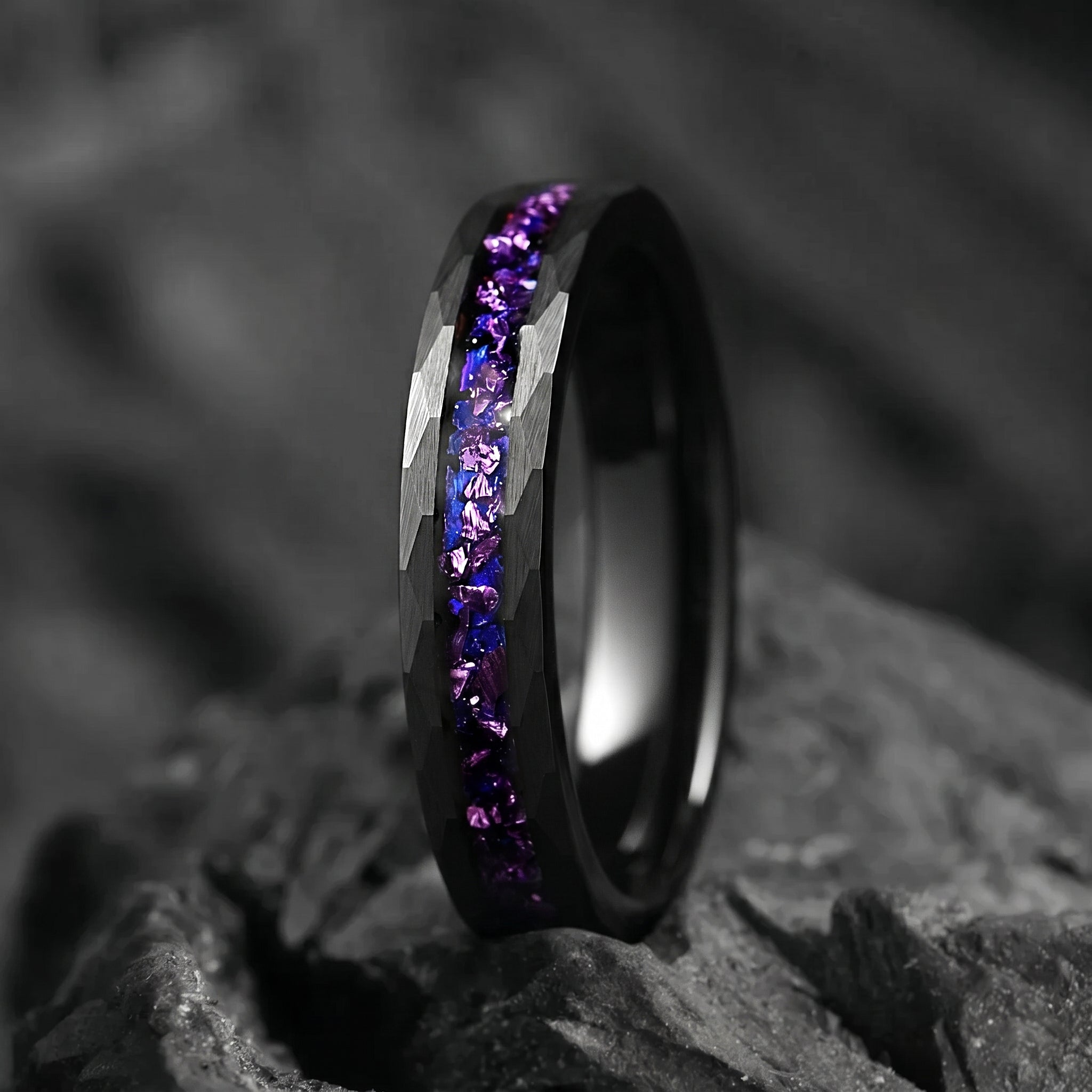 His and Hers Promises Ring Couple in Black Design Engraving Detail