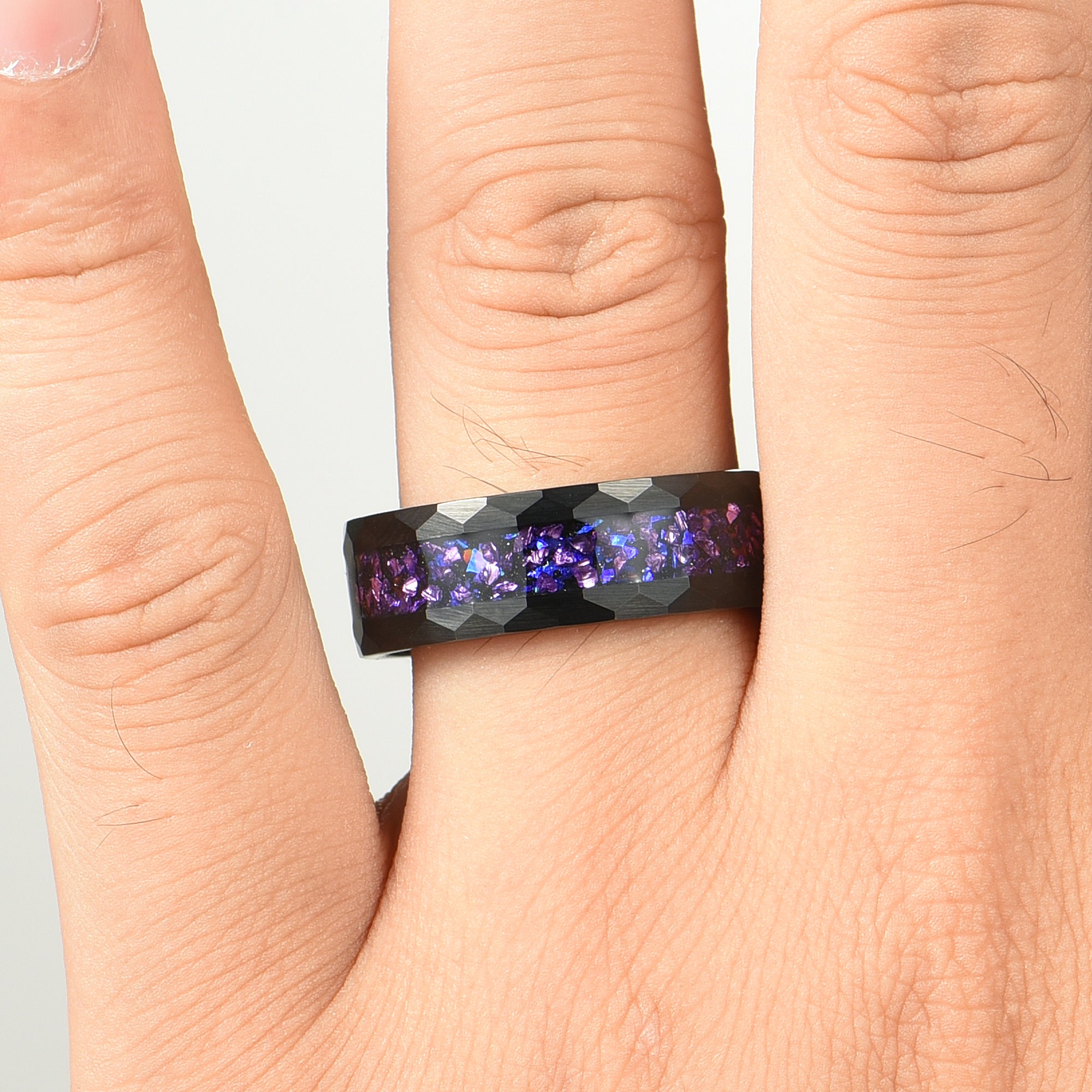 His and Hers Promises Ring Couple in Black Design Male Hand View