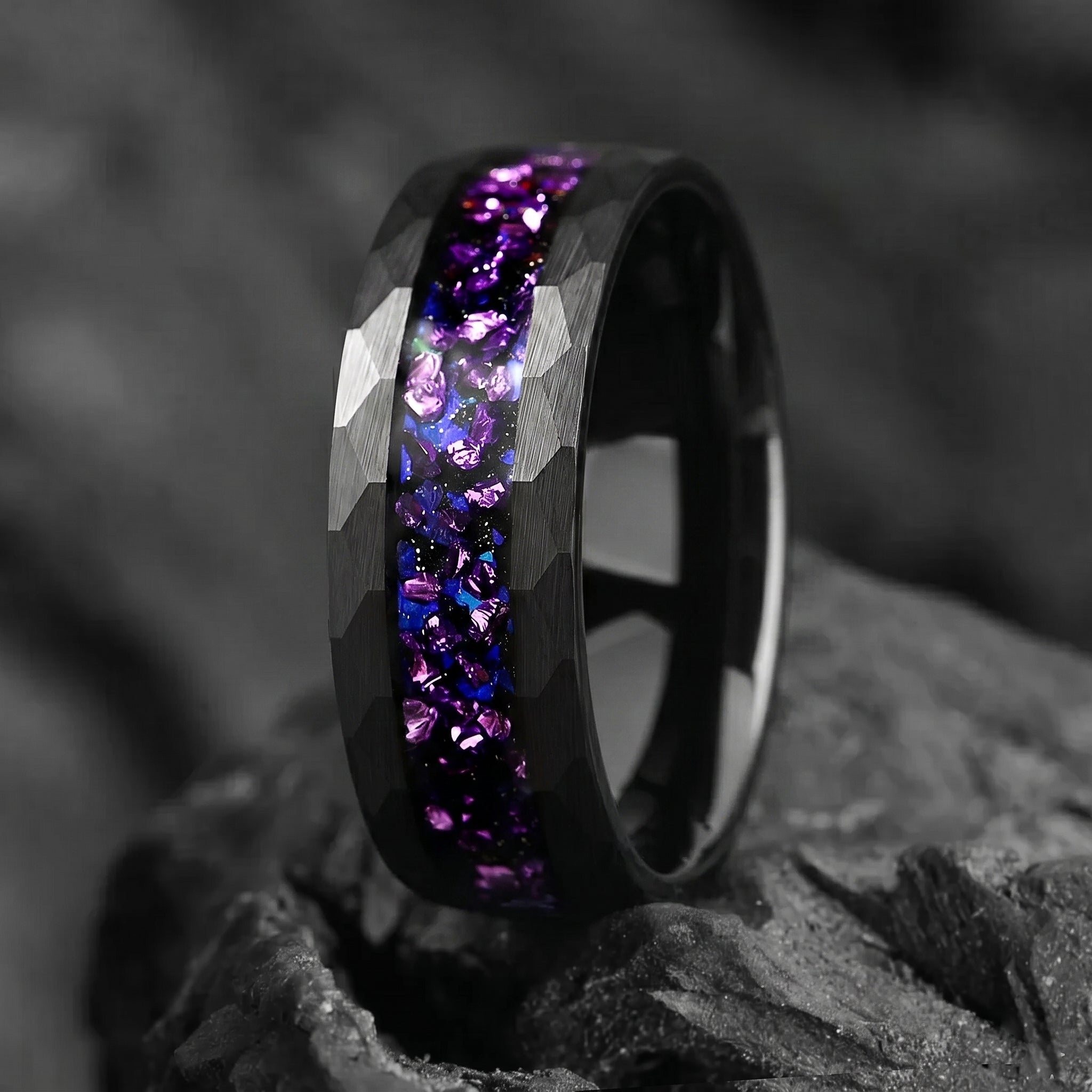 His and Hers Promises Ring Couple in Black Design Polished Finish View