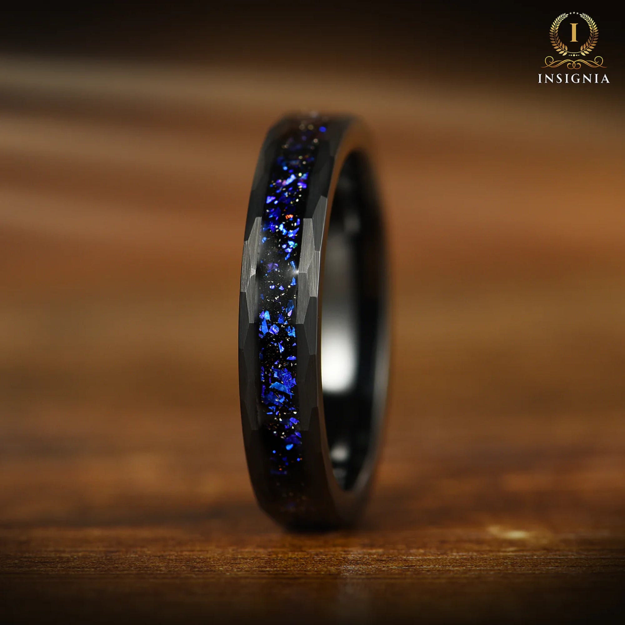 His and Hers Relationship Promise Rings in Black Galaxy Design Detail View