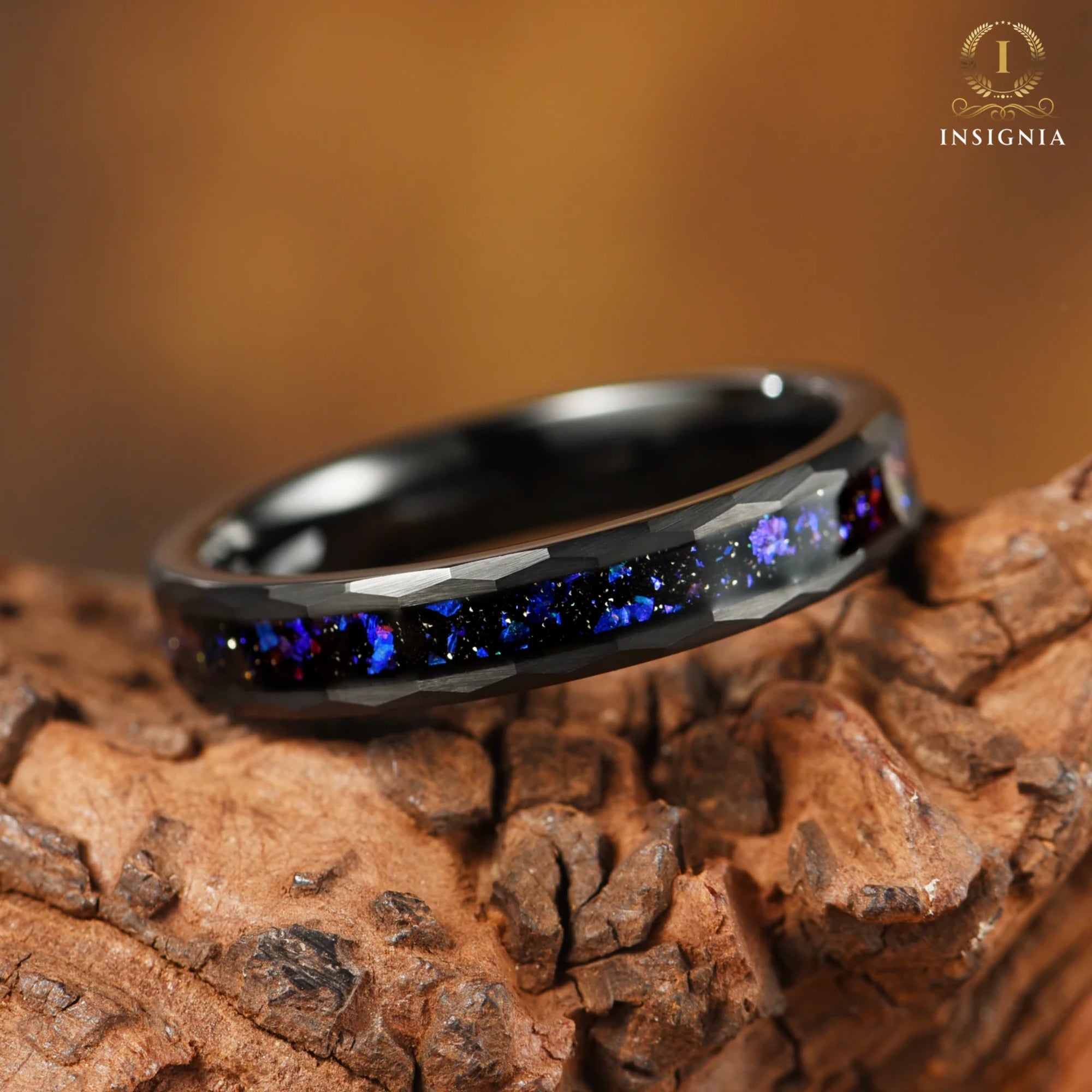 His and Hers Relationship Promise Rings in Black Galaxy Design Front View