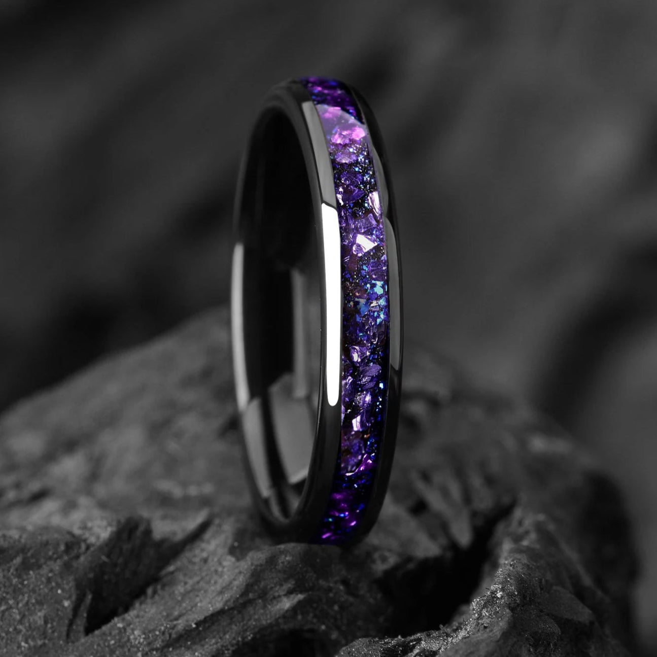 His and Hers Tungsten Wedding Bands in Galaxy Design Vertical View