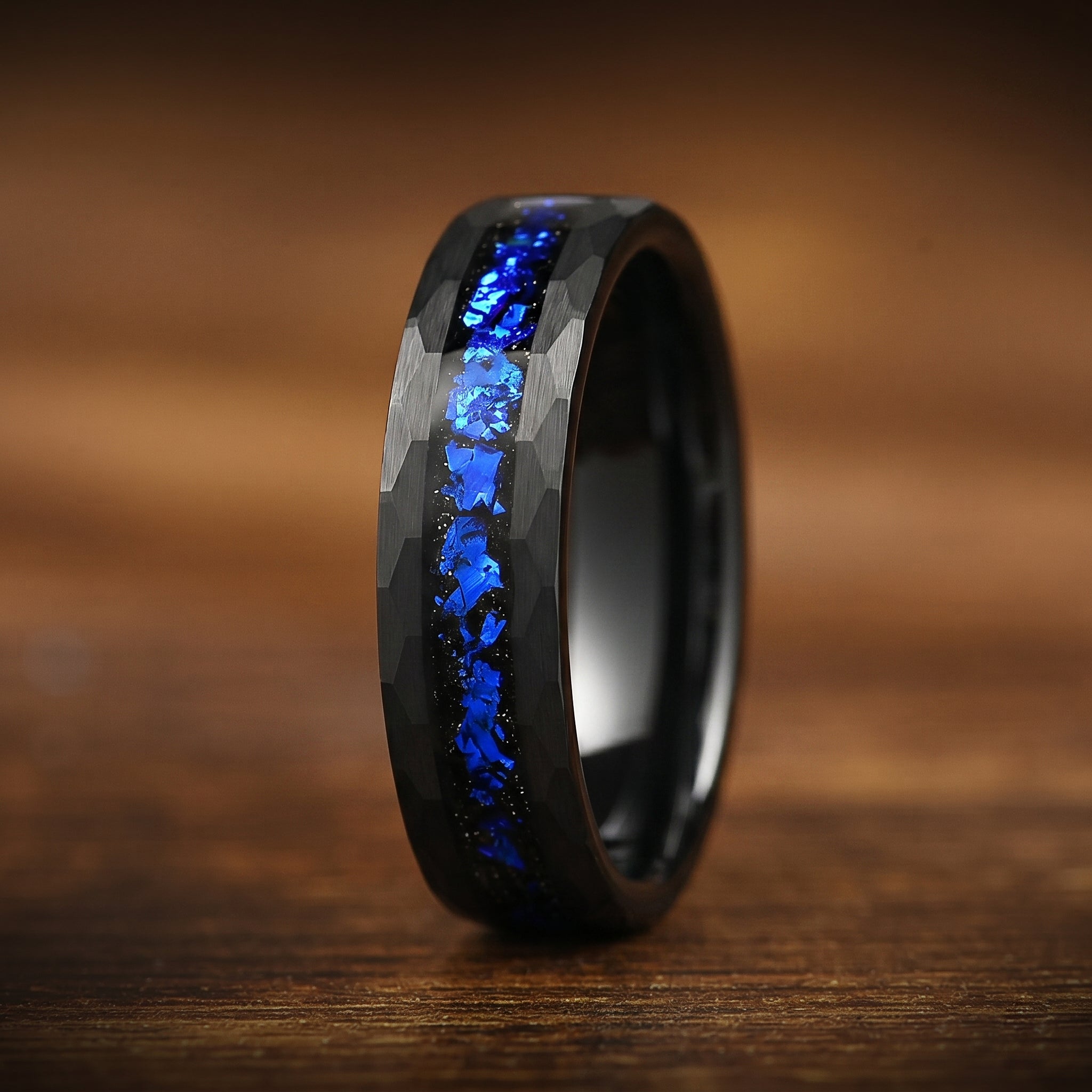 His and Hers Tungsten Wedding Ring Set in Galaxy Design Angled View