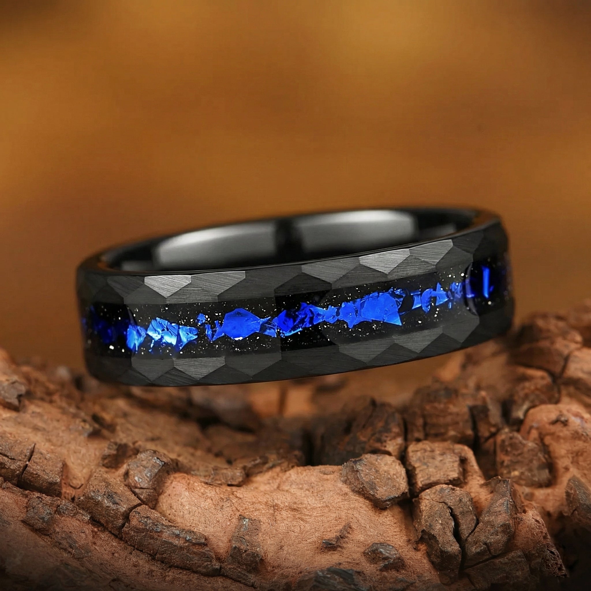 His and Hers Tungsten Wedding Rings Set in Galaxy Design Angled View