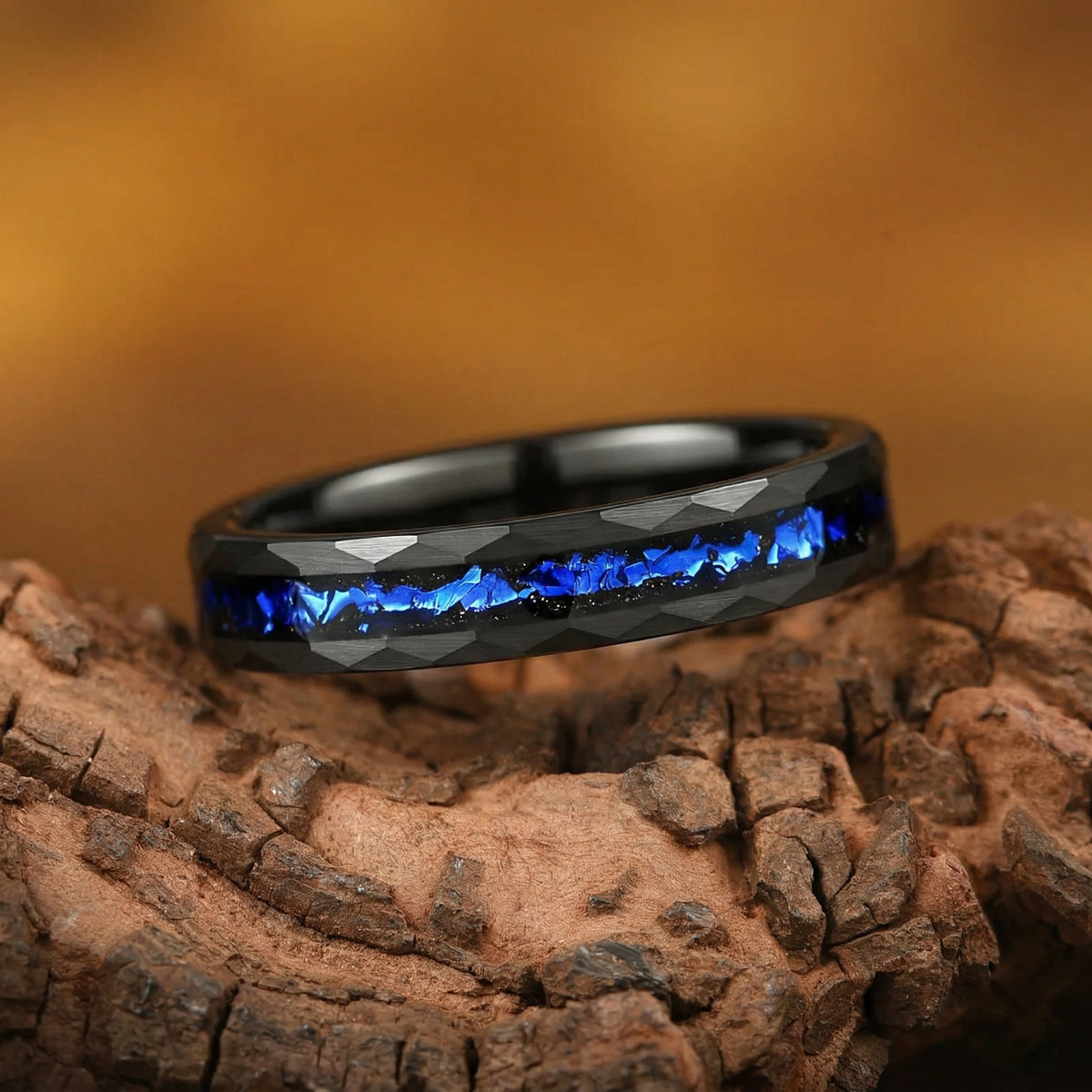 His and Hers Tungsten Wedding Rings Set in Galaxy Design Detail View