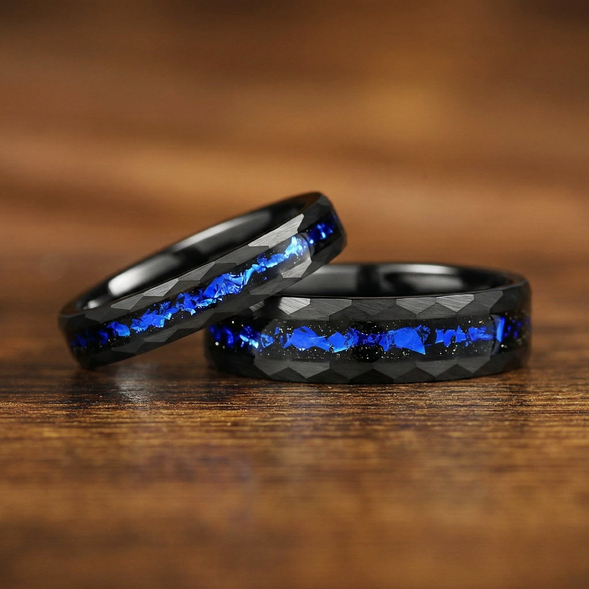 His and Hers Tungsten Wedding Rings Set in Galaxy Design Main View