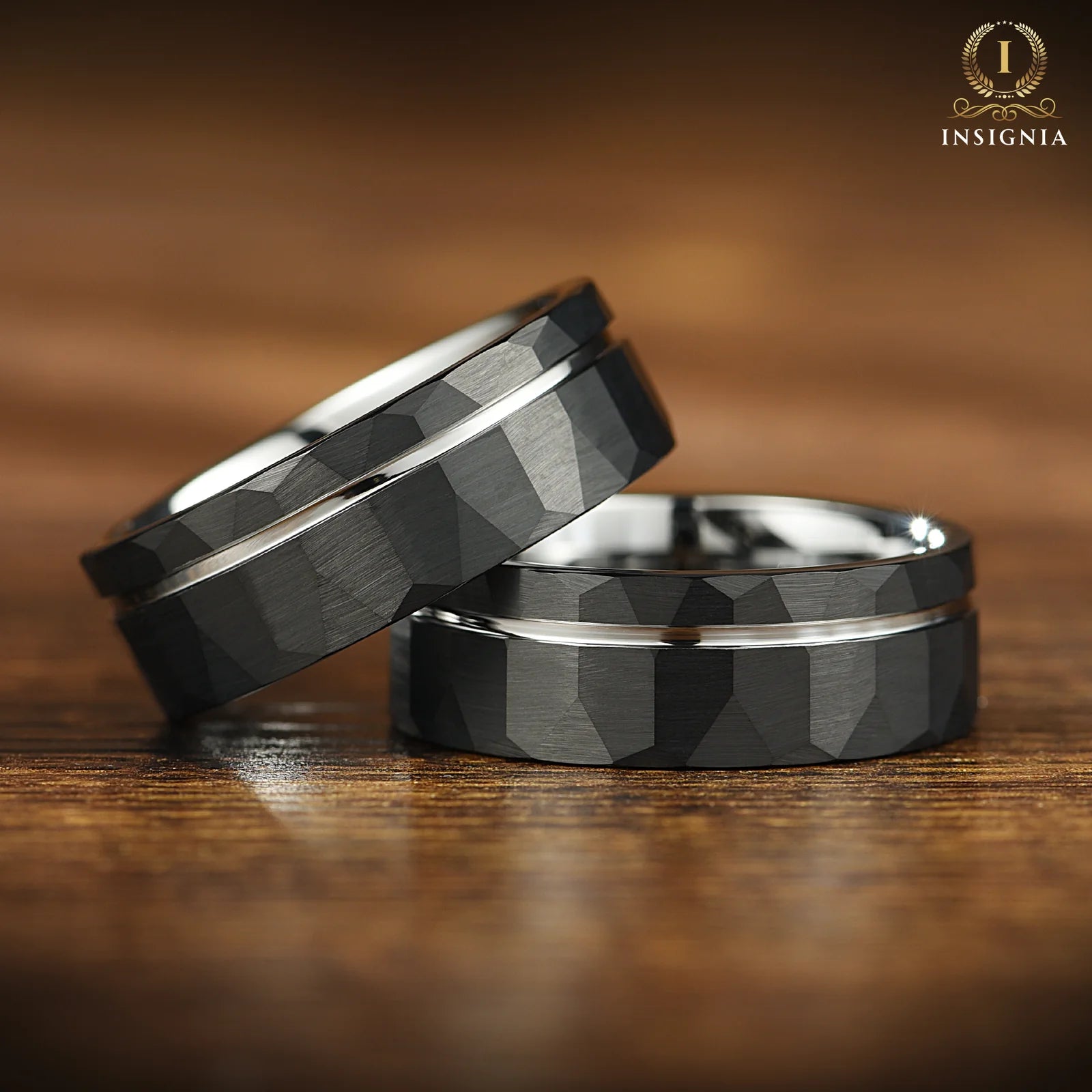 Unique His Hers Wedding Band Sets Hammered White Gold Plated Detail View