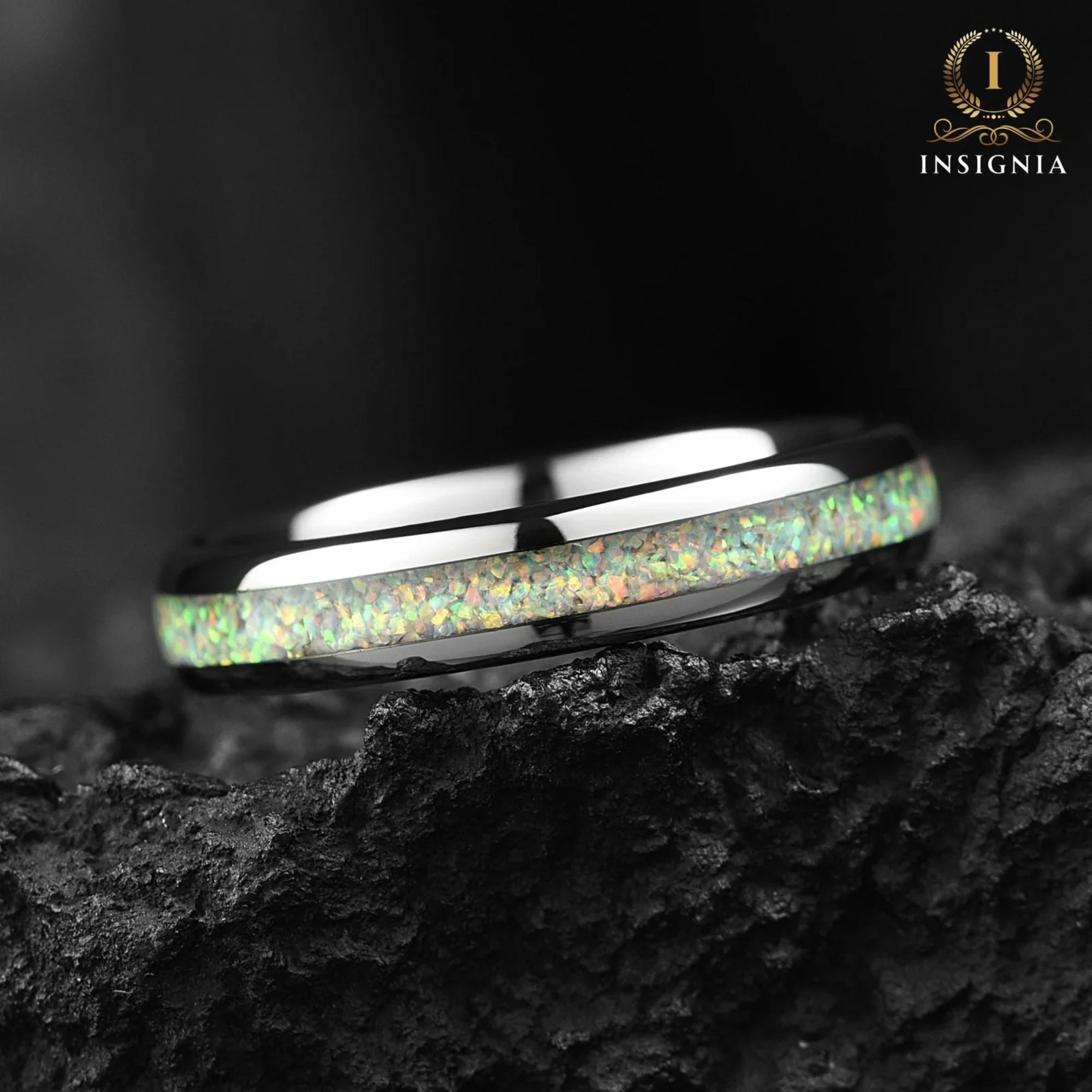 His hers wedding bands with opal inlay