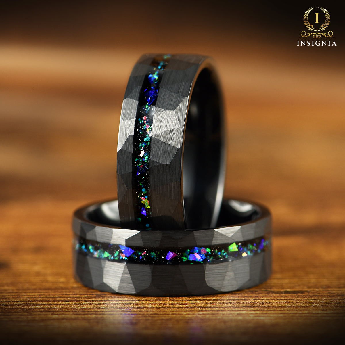 WEDDING RING SET HELIX NEBULA INSPIRED TUNGSTEN BLACK (8/4MM)