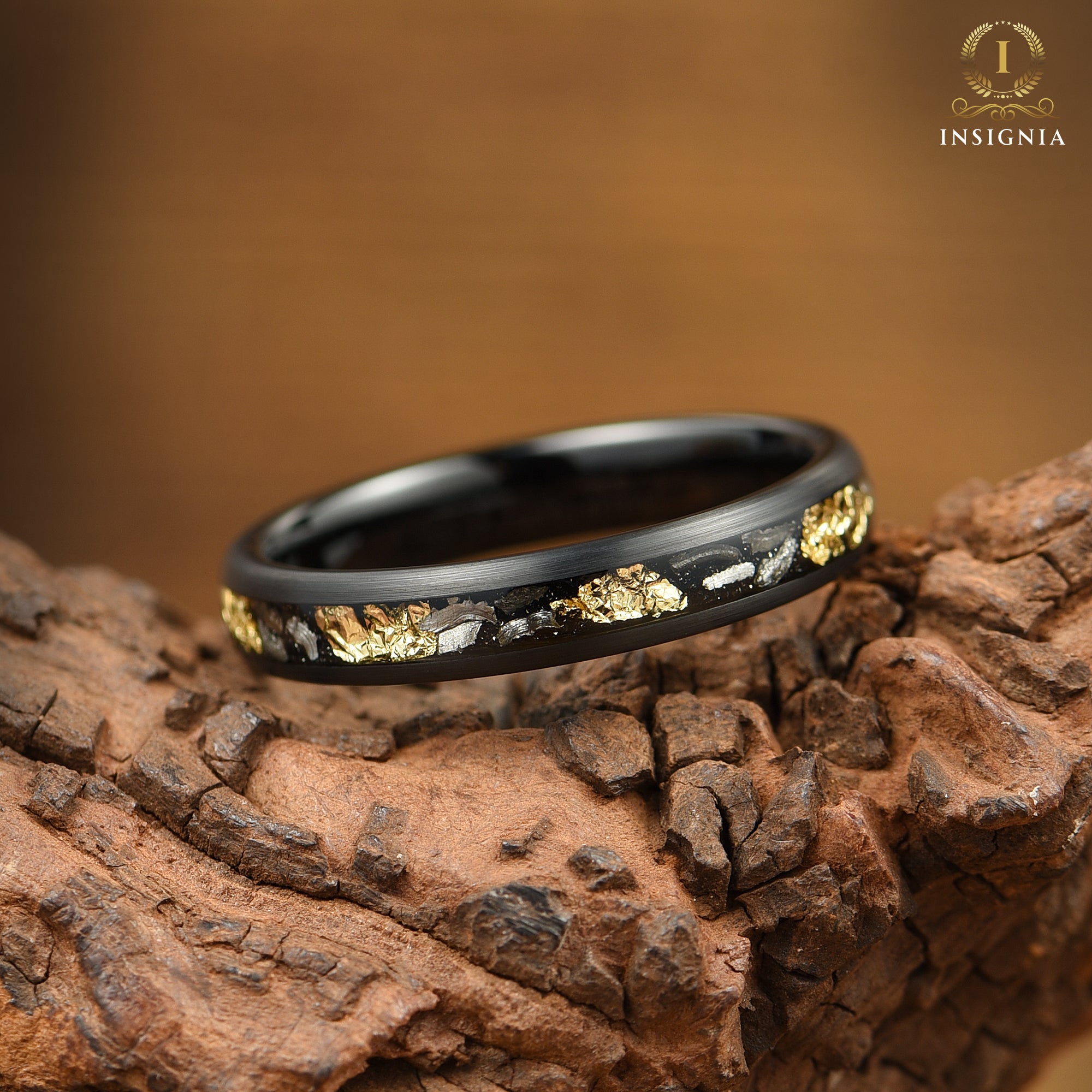  Meteorite Wedding Ring for Couples Angle View