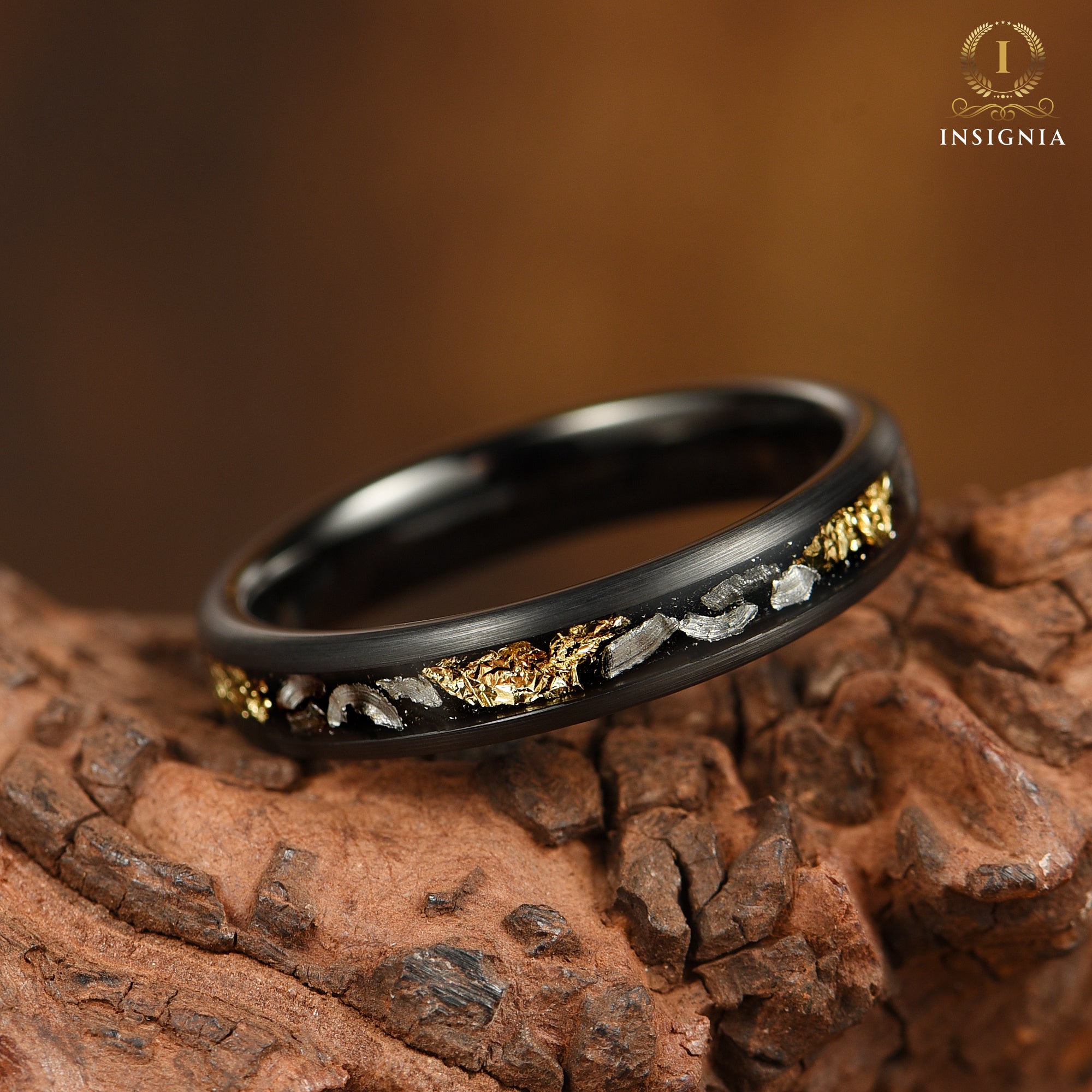  Meteorite Wedding Ring for Couples Top View