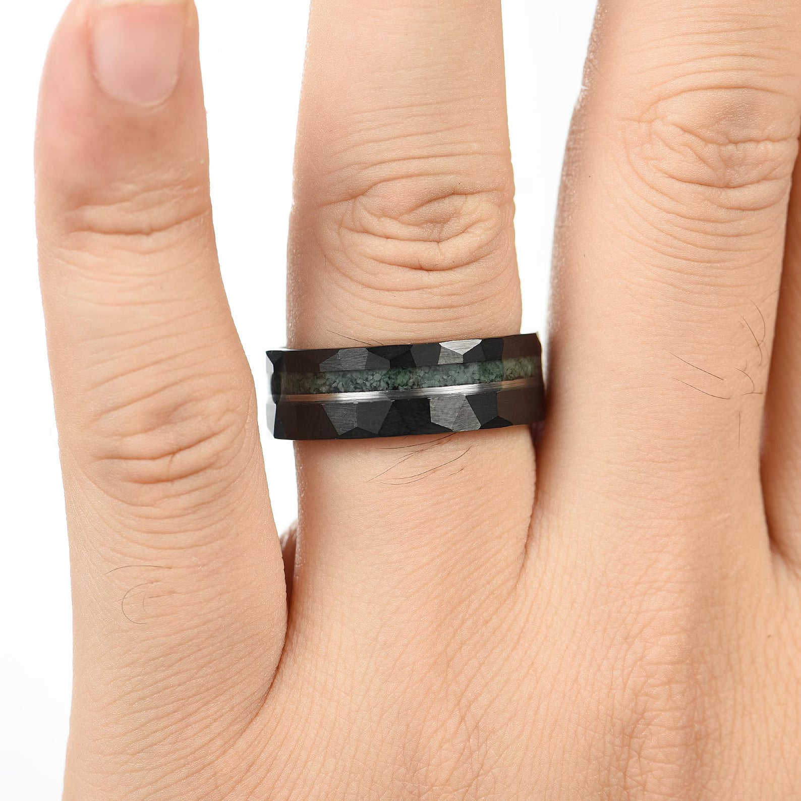Alliances pour hommes en bois foncé - Bois fumé, agate mousse et météorite 
