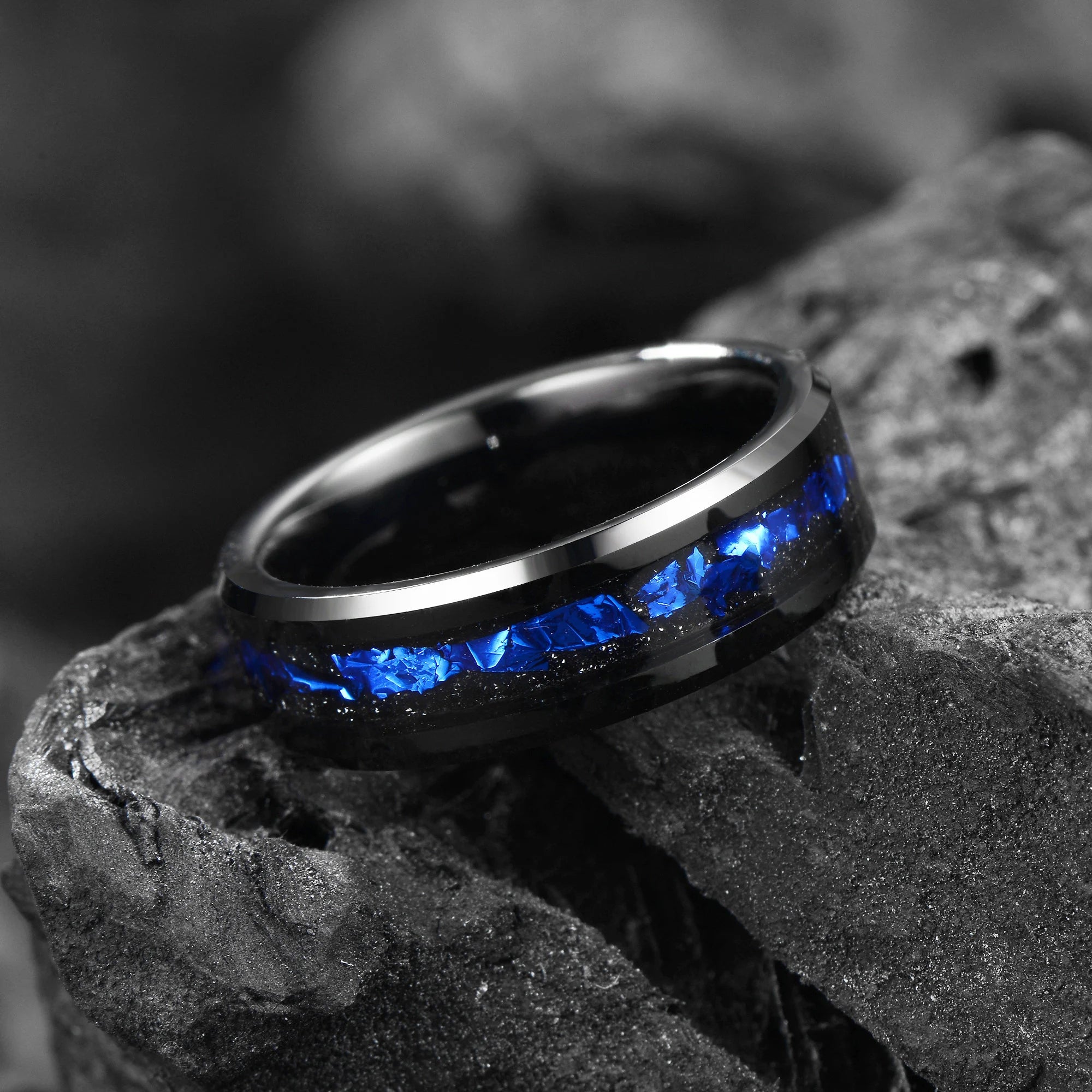 Galaxy Cygnus Nebula Ring - Mens & Women Wedding Band Unique 8/6/4 mm Black - Promise Ring, Polish, Comfort Fit, Birthday Anniversary Gift for Him/Her - INSIGNIA