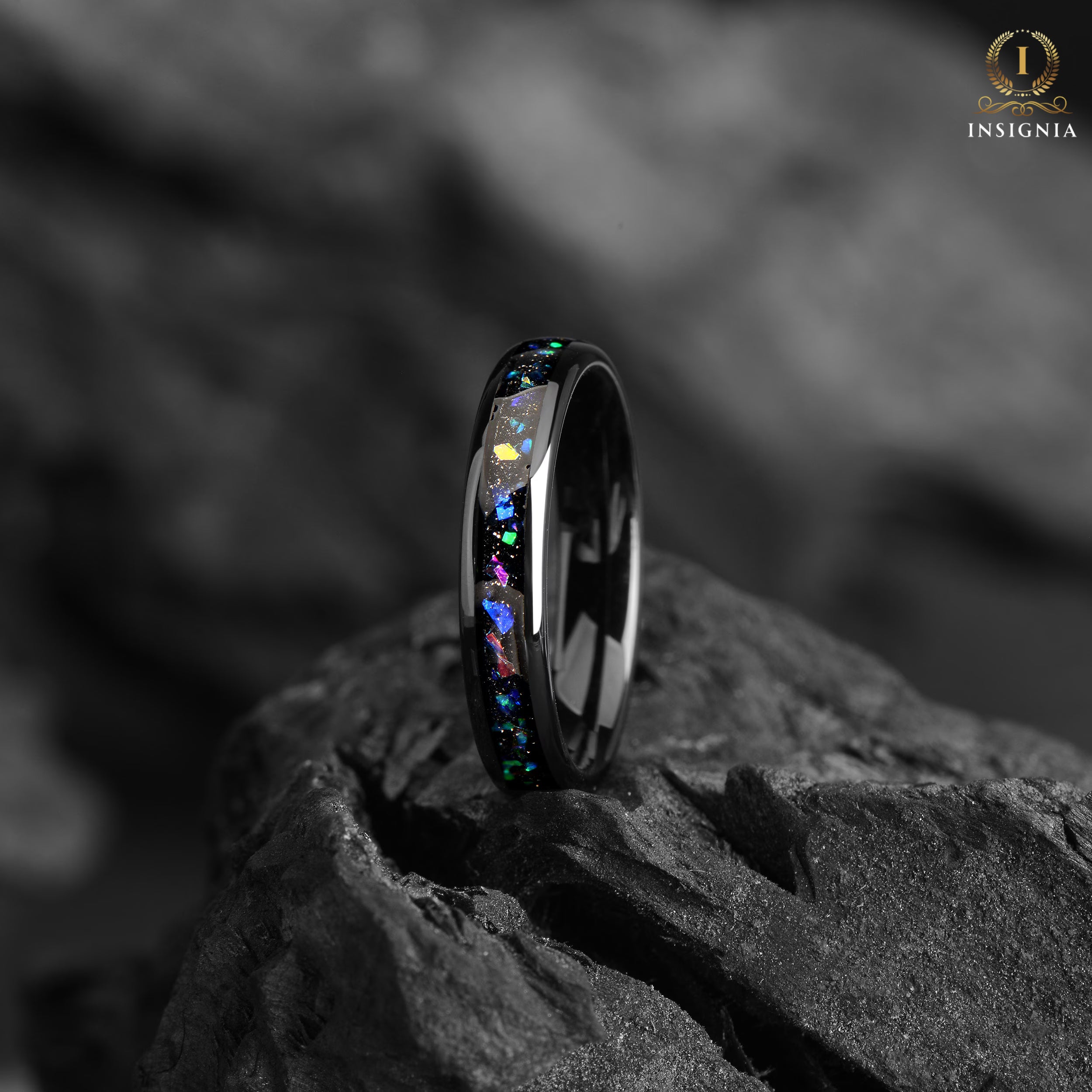 Galaxy & Opal Tungsten Wedding Ring For Women & Men 4/6/8 mm- Dainty Thin Alexandrite Wedding band - Space Ring For Girlfriend (Copy) - INSIGNIA