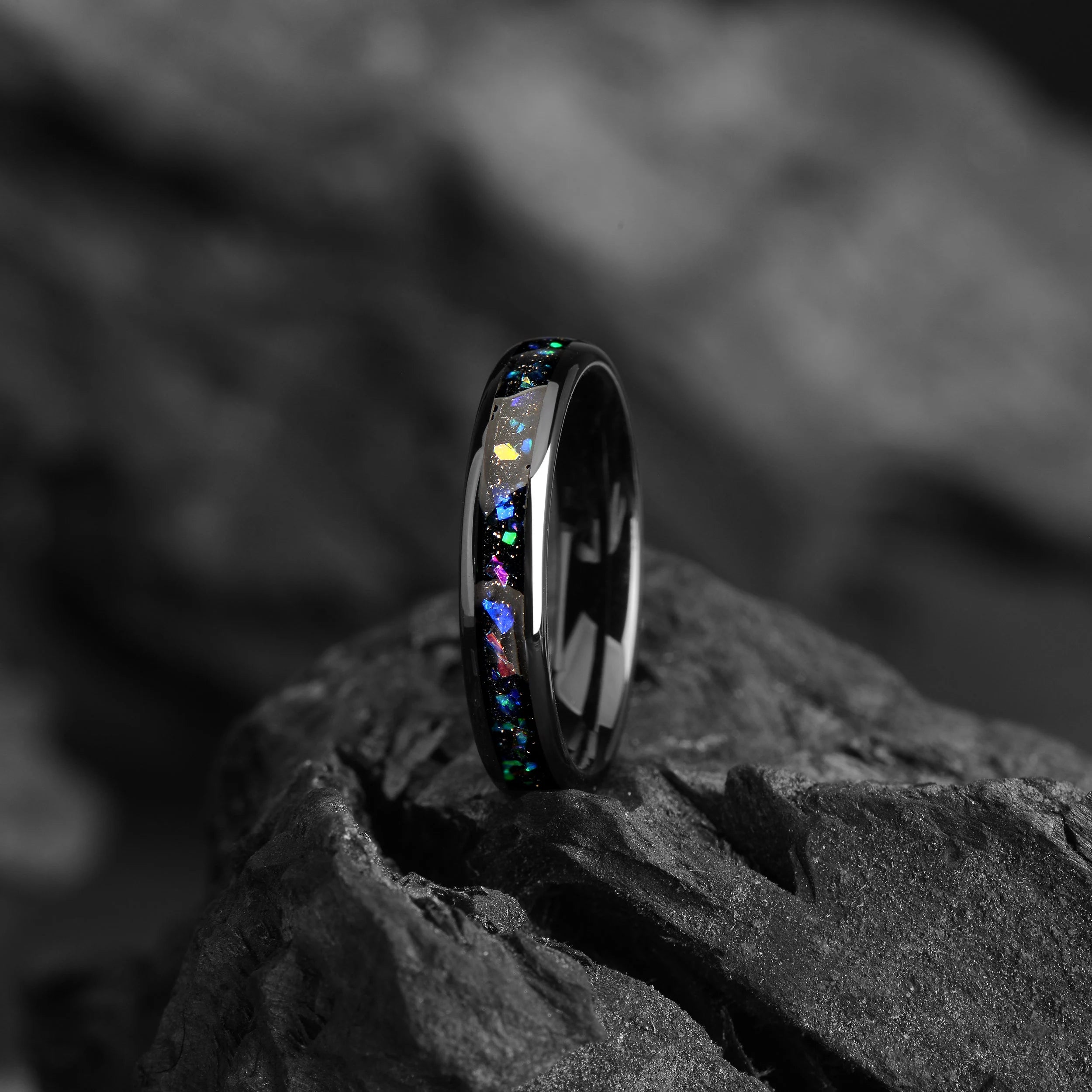 His and Hers Wedding Galaxy, Opal & Alexandrite Bands 4/6 mm - Tungsten Carbide Promise/ Engagement Rings for Couples - Matching Ring Set - INSIGNIA