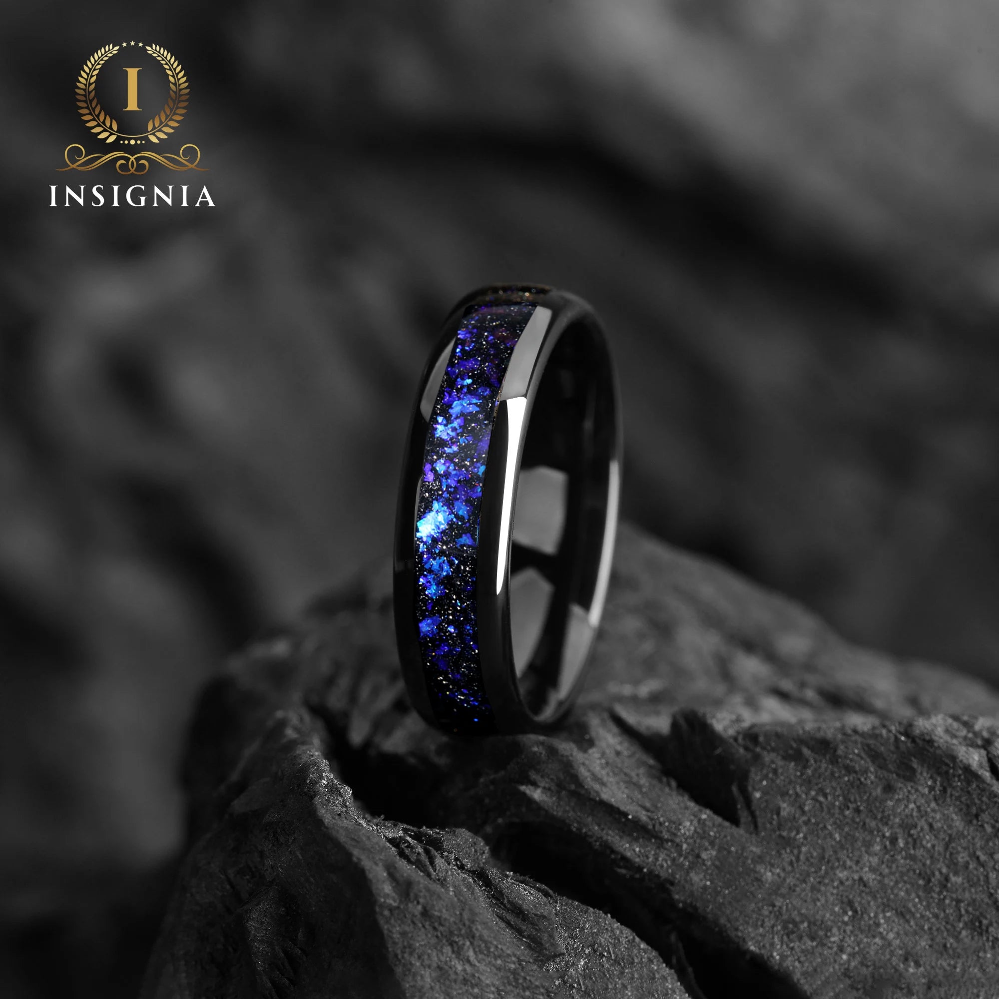 The Astronomer - Nebula Ring, Mens Wedding Ring, Black Tungsten Outer Space Ring, Black Ring, Dome, Polish, Mens Wedding Band, Mens Ring 8/6/4mm - INSIGNIA