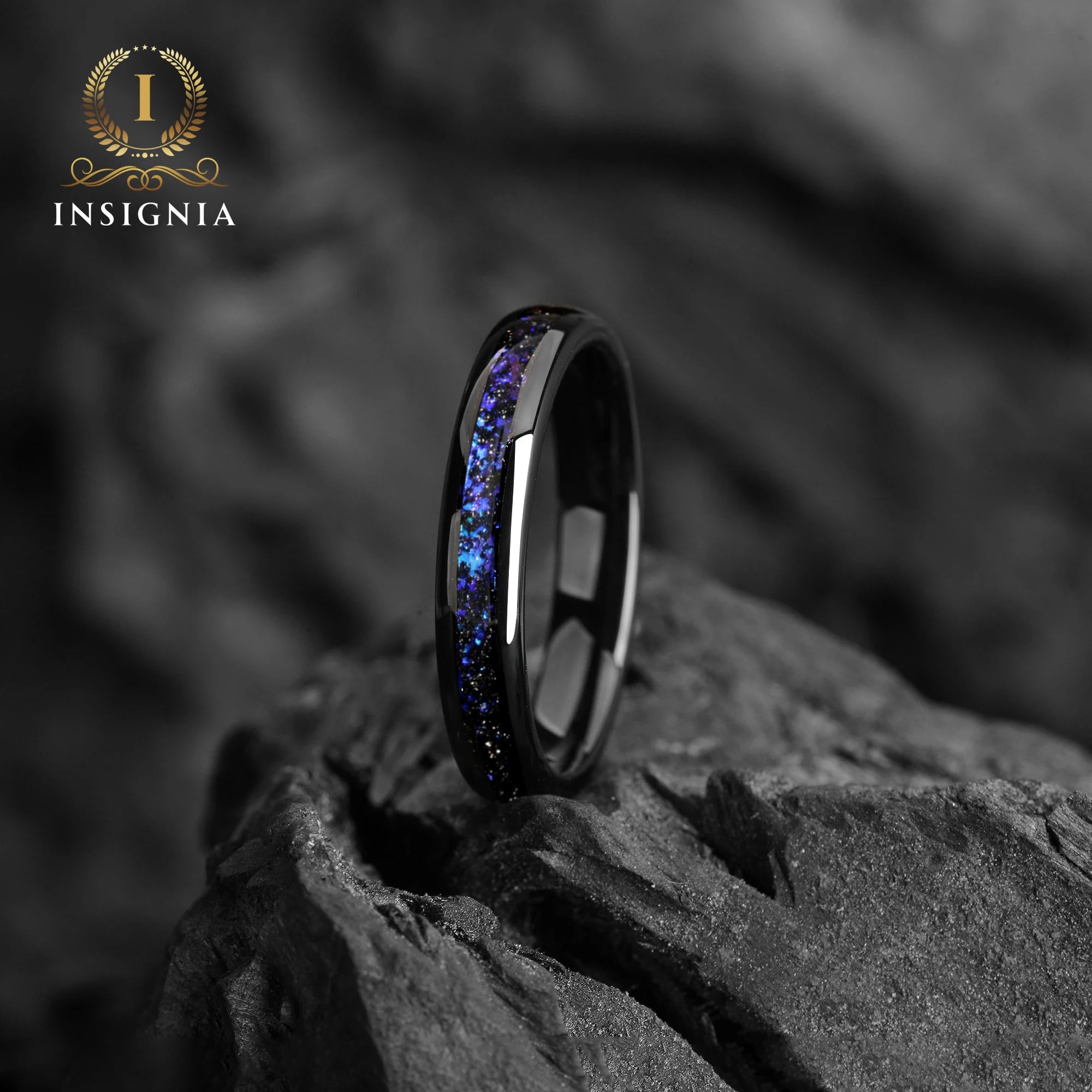 Nebula & Sandstone Galaxy Ring for Women 4 mm - Tungsten & Blue Sandstone Women Wedding Band Unique - Engagement / Promise Ring for Her - INSIGNIA