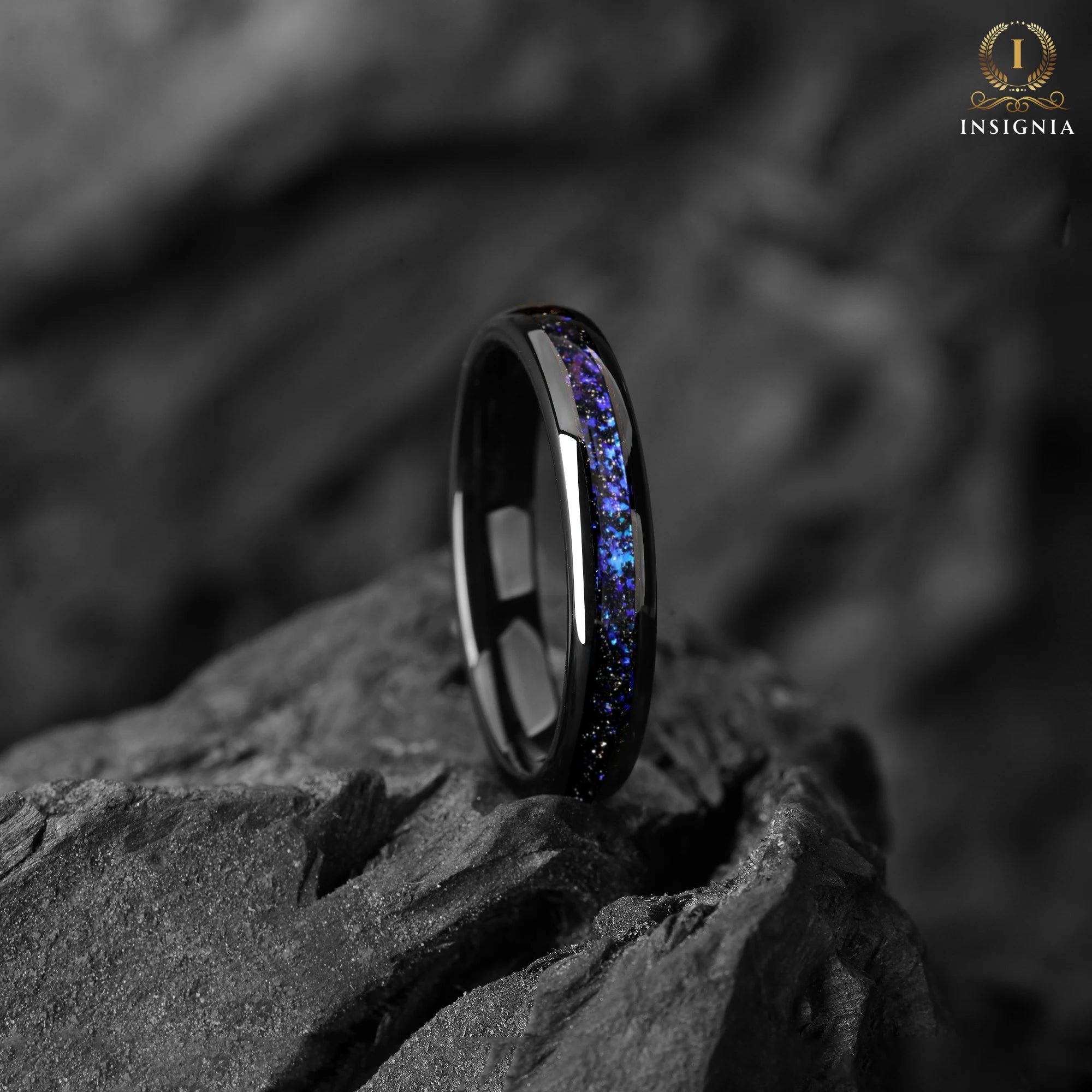 4 BLUE NEBULA) Orion Nebula Womens Ring 4mm - Unique Tungsten Women Wedding Band - Birthday/ Anniversary gift - Engagement/ Promise Ring for Her - INSIGNIA