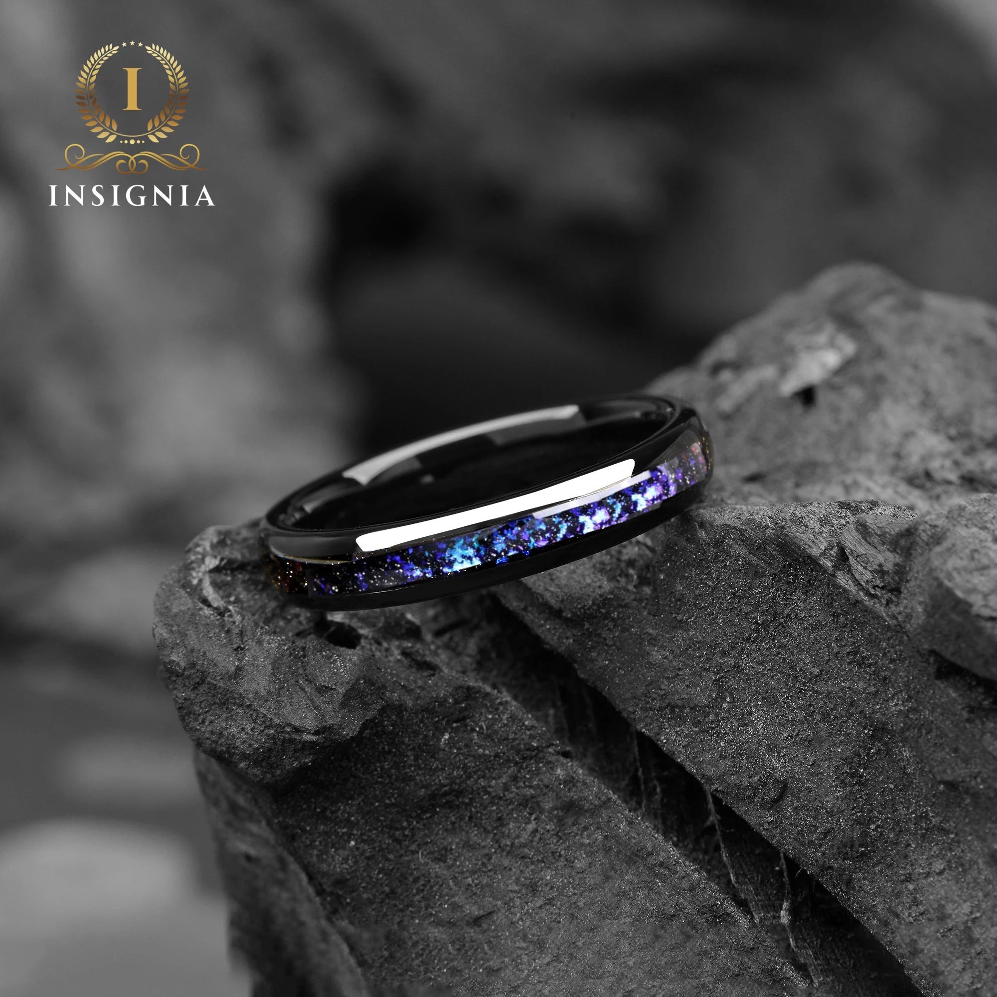 Nebula & Sandstone Galaxy Ring for Women 4 mm - Tungsten & Blue Sandstone Women Wedding Band Unique - Engagement / Promise Ring for Her - INSIGNIA