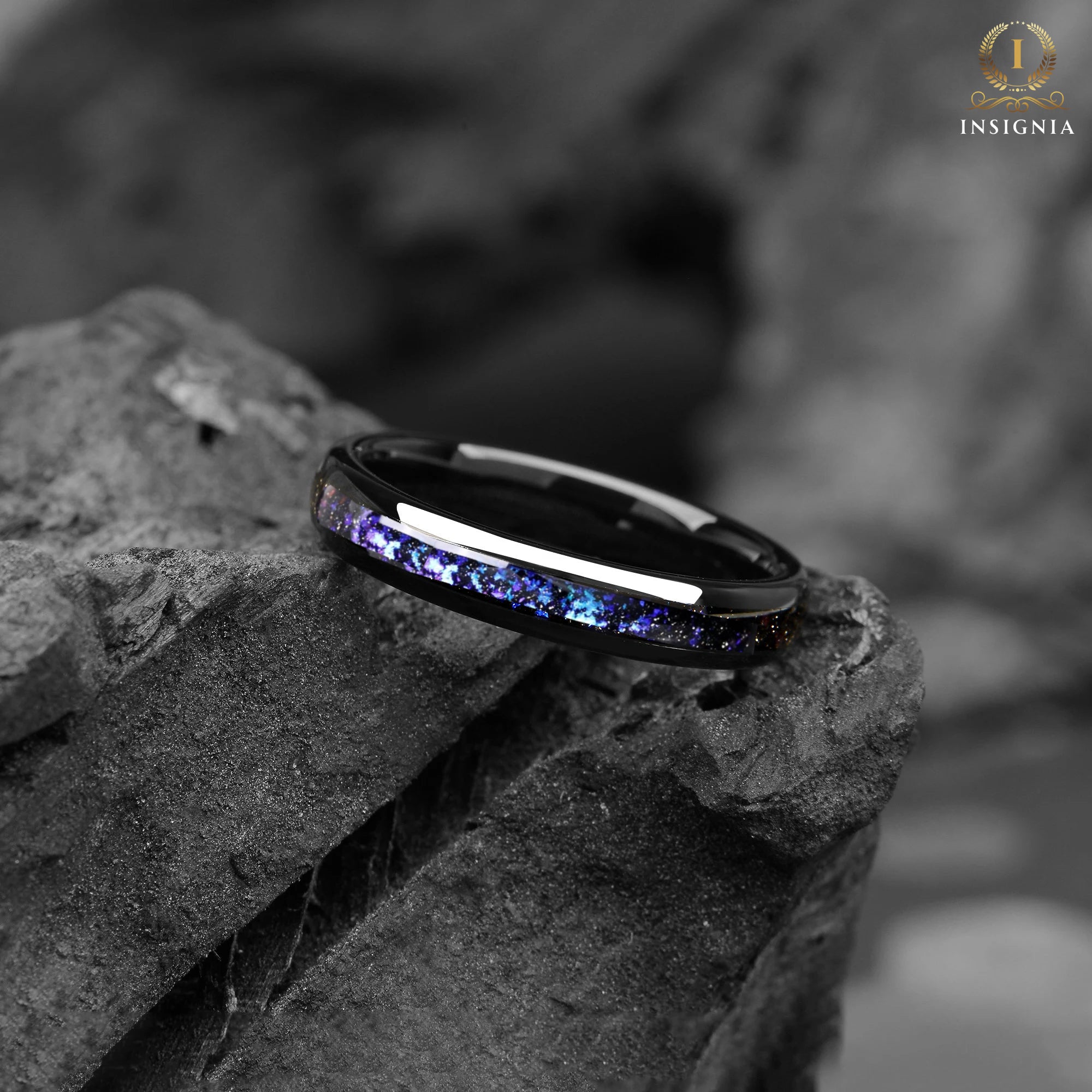 4 BLUE NEBULA) Orion Nebula Womens Ring 4mm - Unique Tungsten Women Wedding Band - Birthday/ Anniversary gift - Engagement/ Promise Ring for Her - INSIGNIA