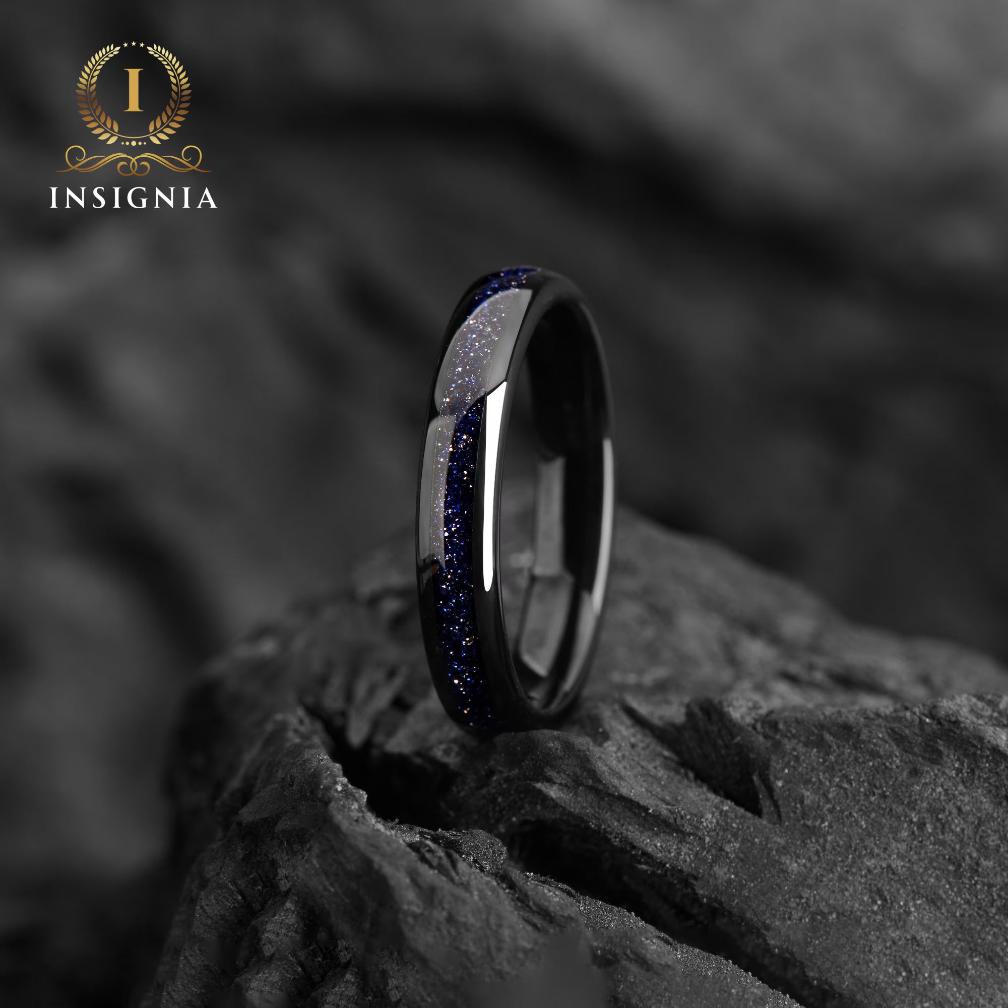 Galaxy Space Nebula Tungsten Wedding Band 8/6/4 mm - Blue Sandstone Dome Engagement / Promise Ring for Him / Her - Women & Mens Band Unique - INSIGNIA