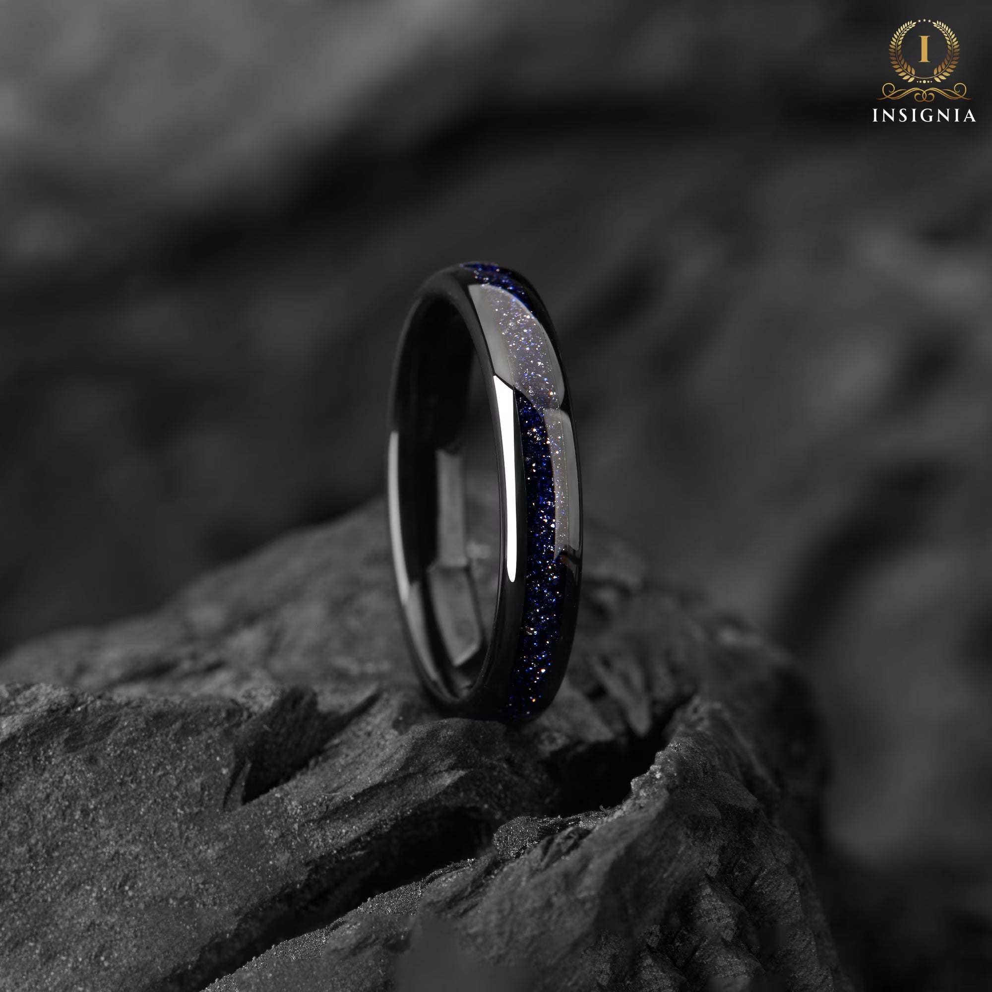 Galaxy Space Nebula Sandstone Tungsten Wedding Band for Women 4 mm - Unique Dome Engagement / Promise Ring for Him / Her - - INSIGNIA