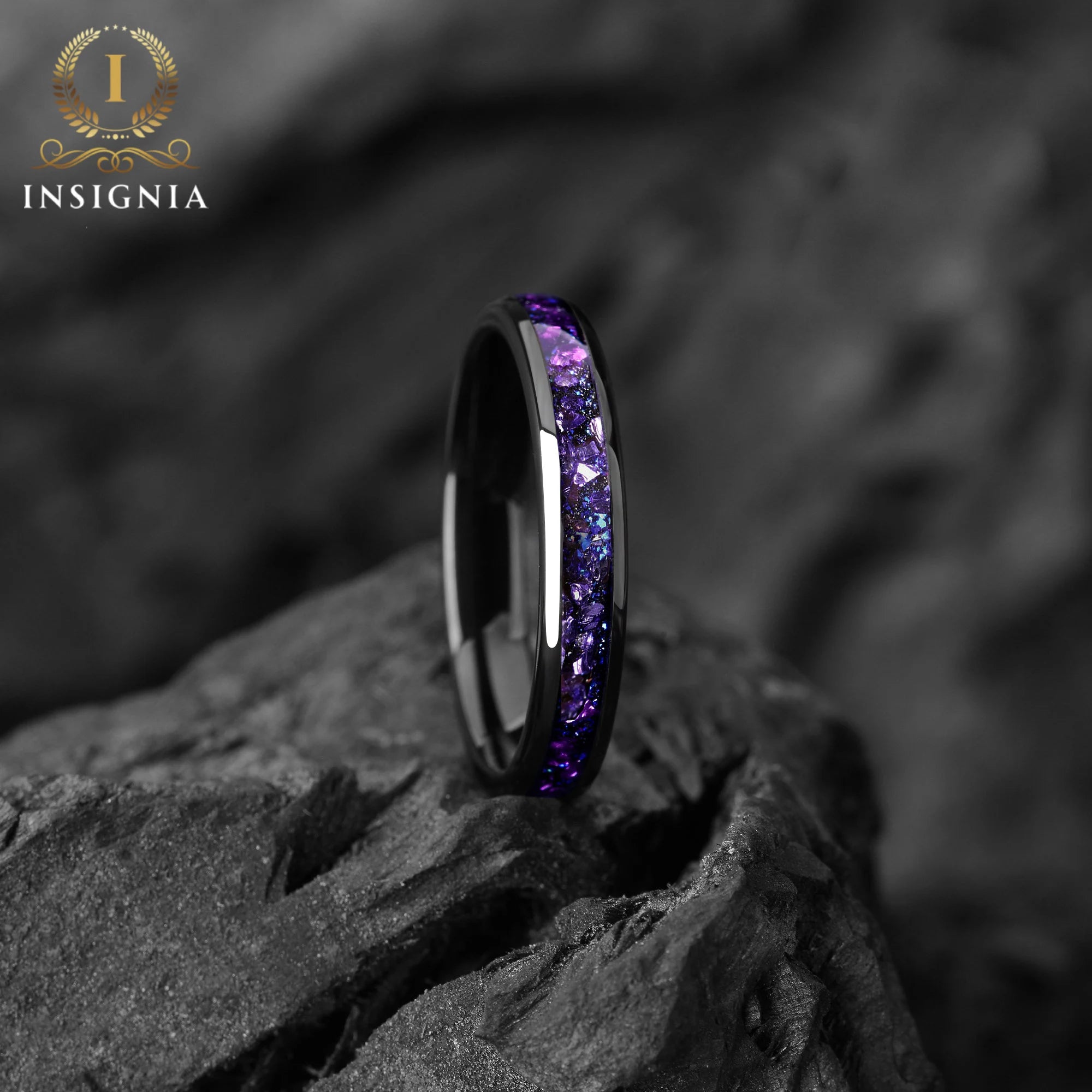 Galaxy Alexandrite Ring for Women 4 mm - Tungsten & Blue Sandstone Women Wedding Band Unique - Engagement / Promise Ring for Her - INSIGNIA