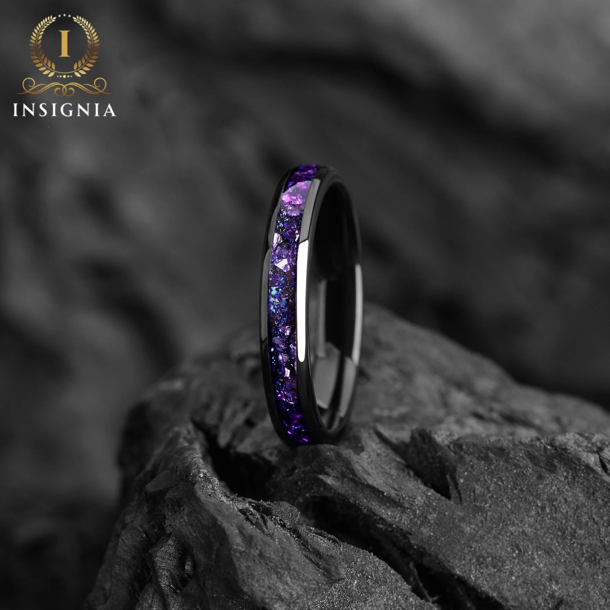 Galaxy Alexandrite Ring for Women 4 mm - Tungsten & Blue Sandstone Women Wedding Band Unique - Engagement / Promise Ring for Her - INSIGNIA