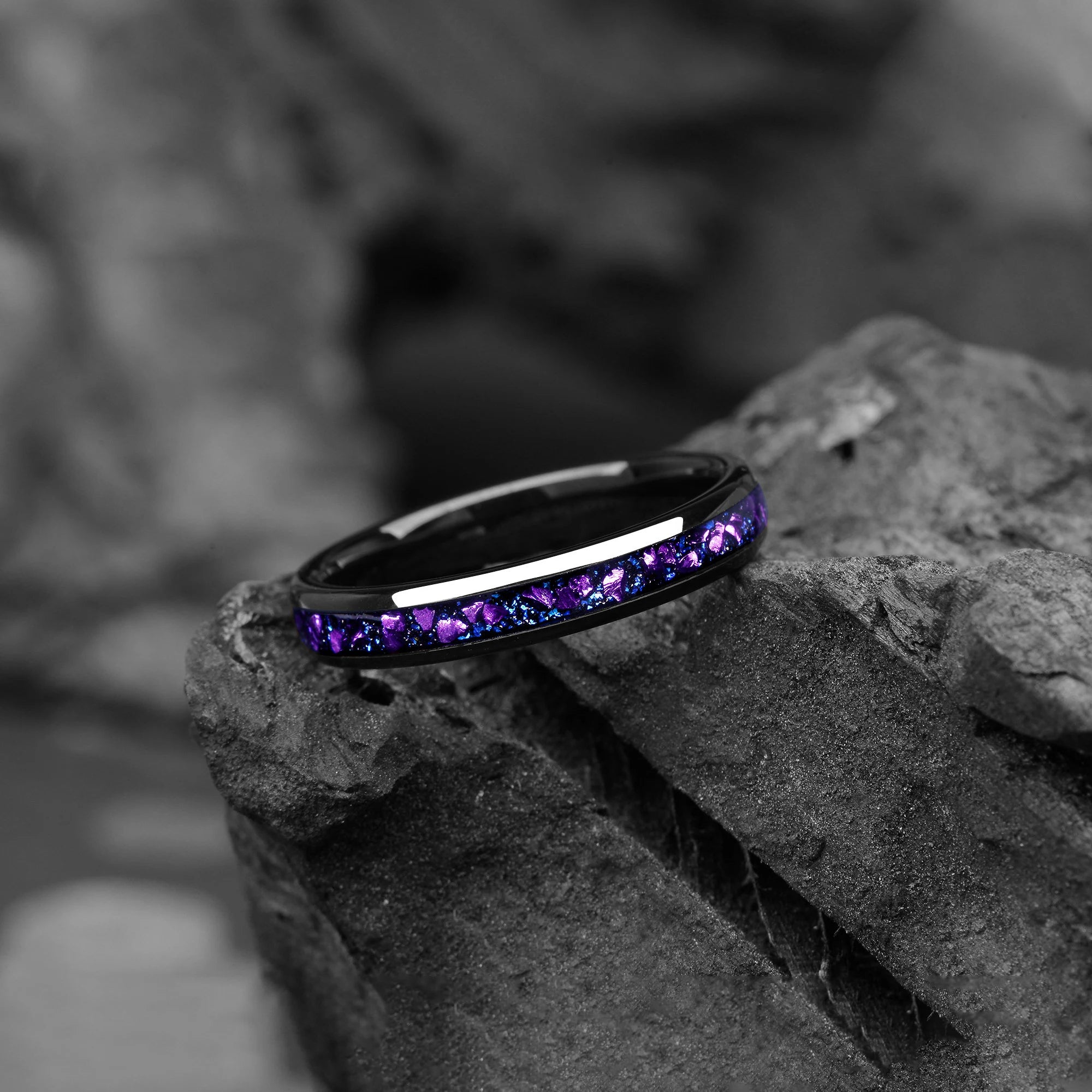 Galaxy Alexandrite Ring for Women 4 mm - Tungsten & Blue Sandstone Women Wedding Band Unique - Engagement / Promise Ring for Her - INSIGNIA