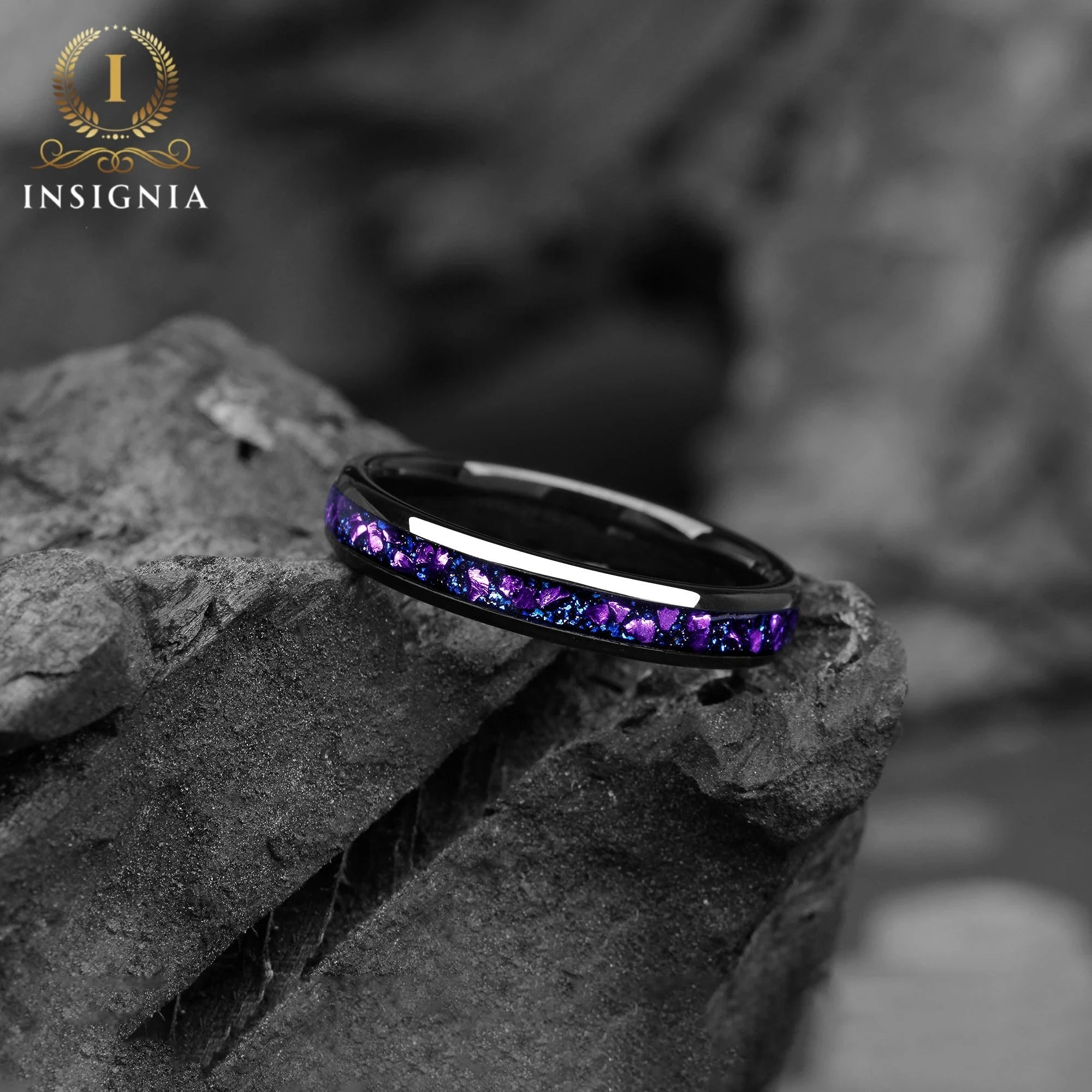 Galaxy Alexandrite Ring for Women 4 mm - Tungsten & Blue Sandstone Women Wedding Band Unique - Engagement / Promise Ring for Her - INSIGNIA