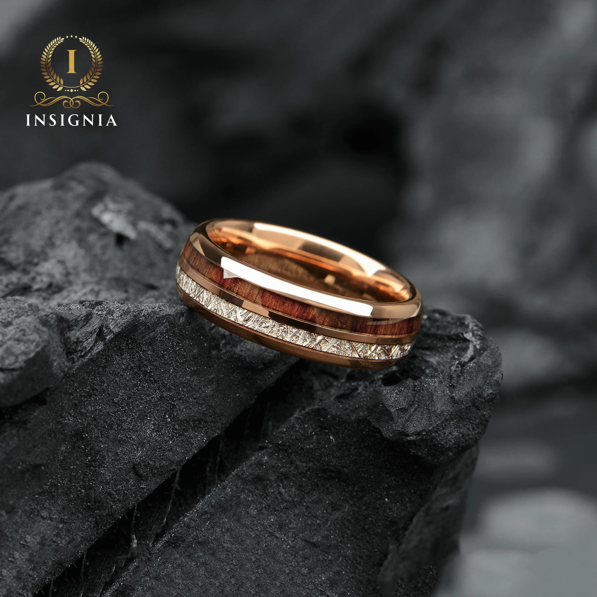 Meteorite & Koa Wood Tungsten Ring 6mm - Whiskey Barrel Unique Female/ Male Promise/ Engagement/ Wedding Ring - Birthday Anniversary Gift - INSIGNIA