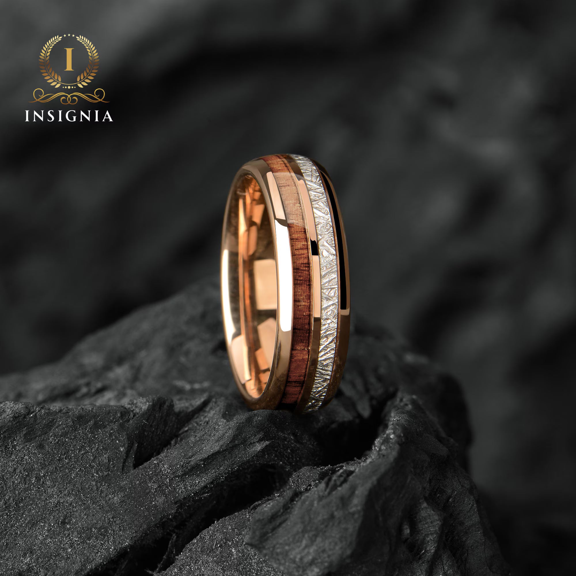 Meteorite & Koa Wood Tungsten Ring 6mm - Whiskey Barrel Unique Female/ Male Promise/ Engagement/ Wedding Ring - Birthday Anniversary Gift - INSIGNIA