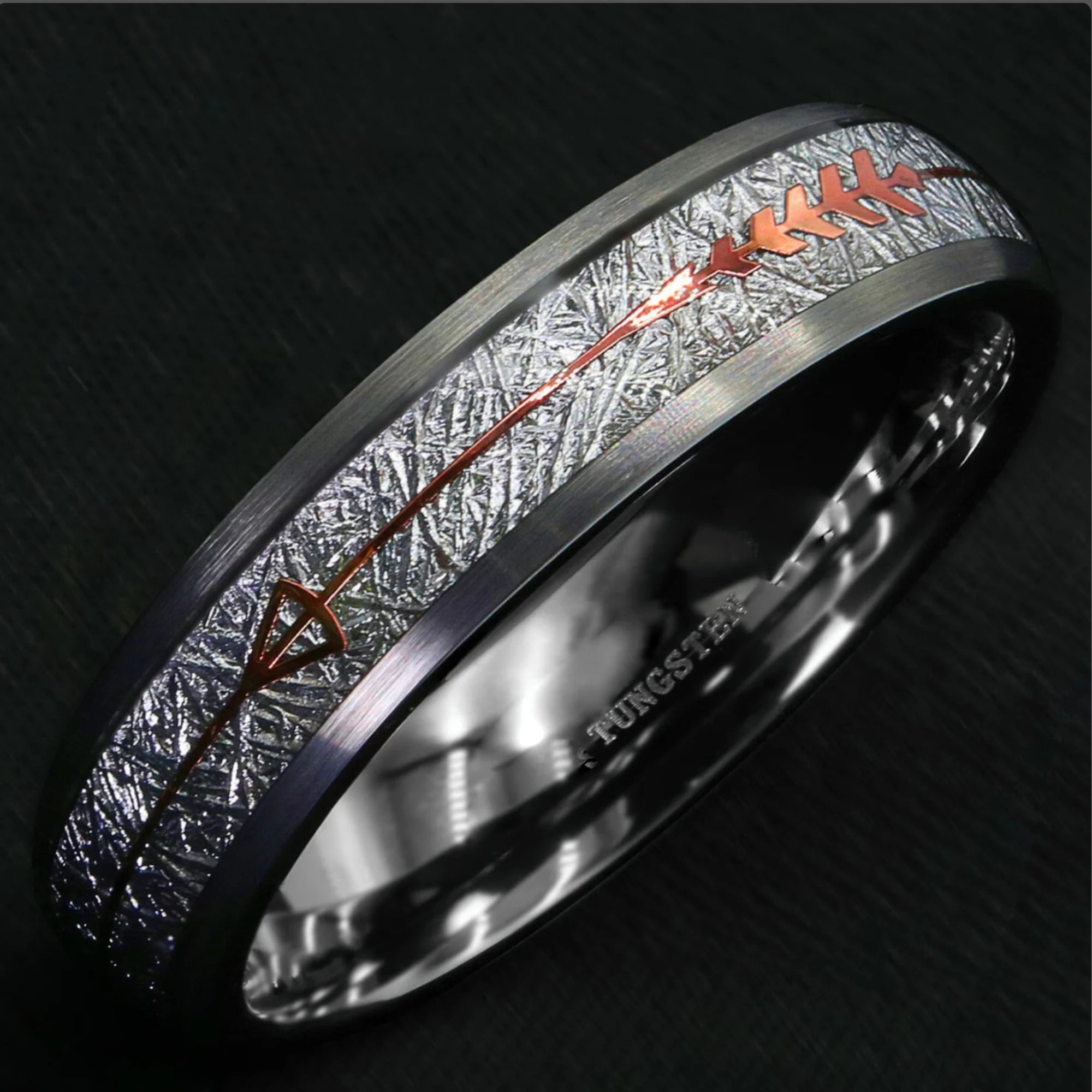 Meteorite & Tungsten Carbide Silver Ring For Women 6 mm - Simple Promise Rings for Her - Women Wedding Band / Engagement/ Promise Ring - Custom Engraved - INSIGNIA