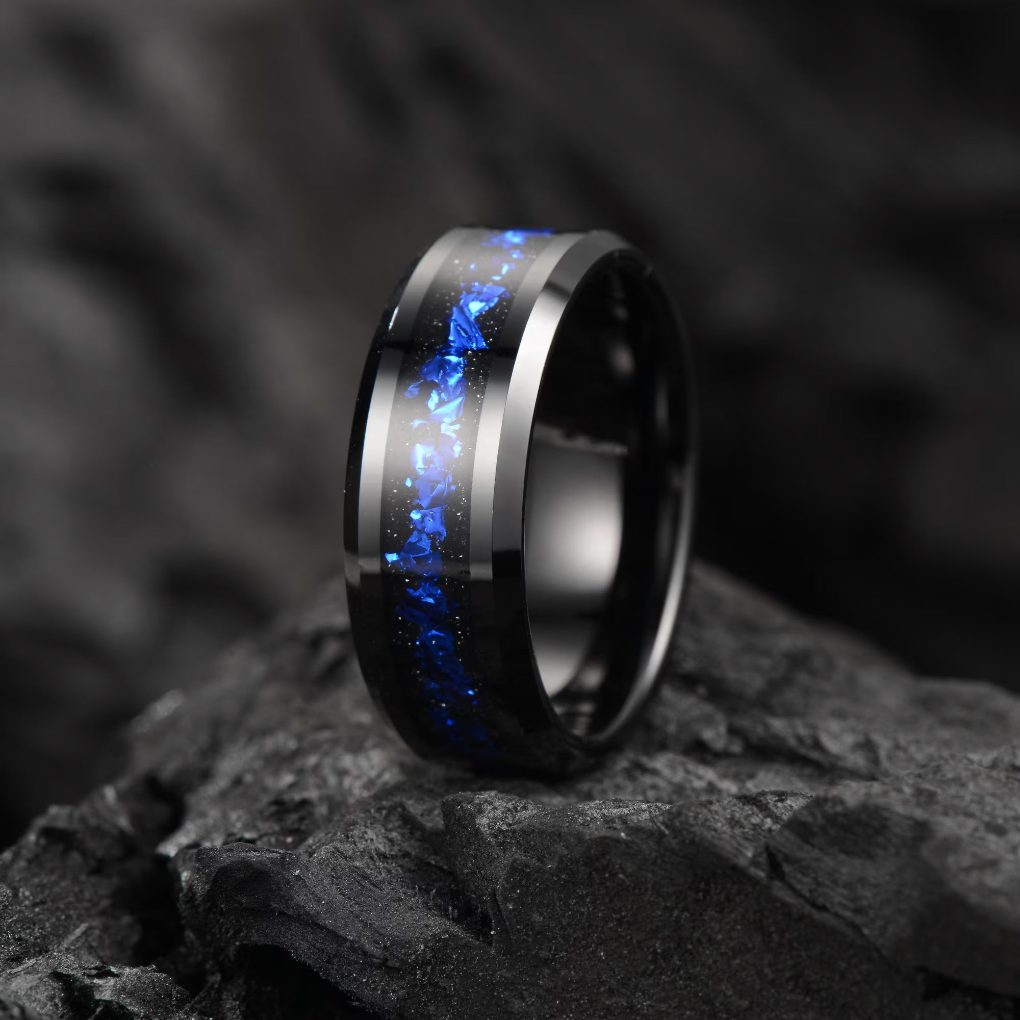 Galaxy Cygnus Nebula Ring - Mens & Women Wedding Band Unique 8/6/4 mm Black - Promise Ring, Polish, Comfort Fit, Birthday Anniversary Gift for Him/Her - INSIGNIA