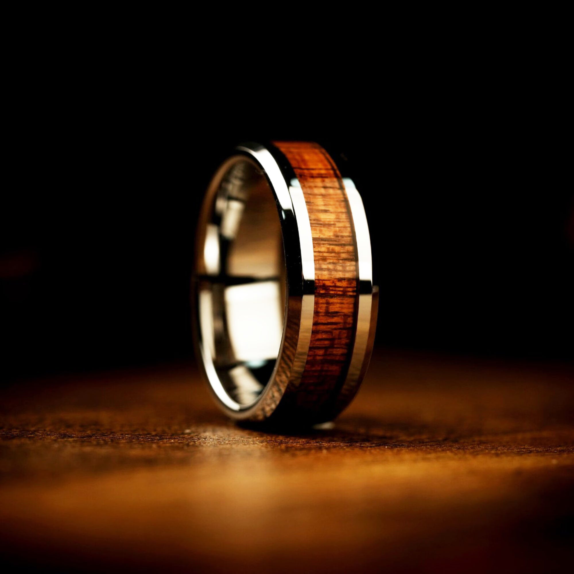 Whiskey Barrel Ring with Wood Inlay - 8 /6 mm - Unique Mens/Women Tungsten Wedding Band - Promise Ring for him - Engagement Anniversary Gift - INSIGNIA