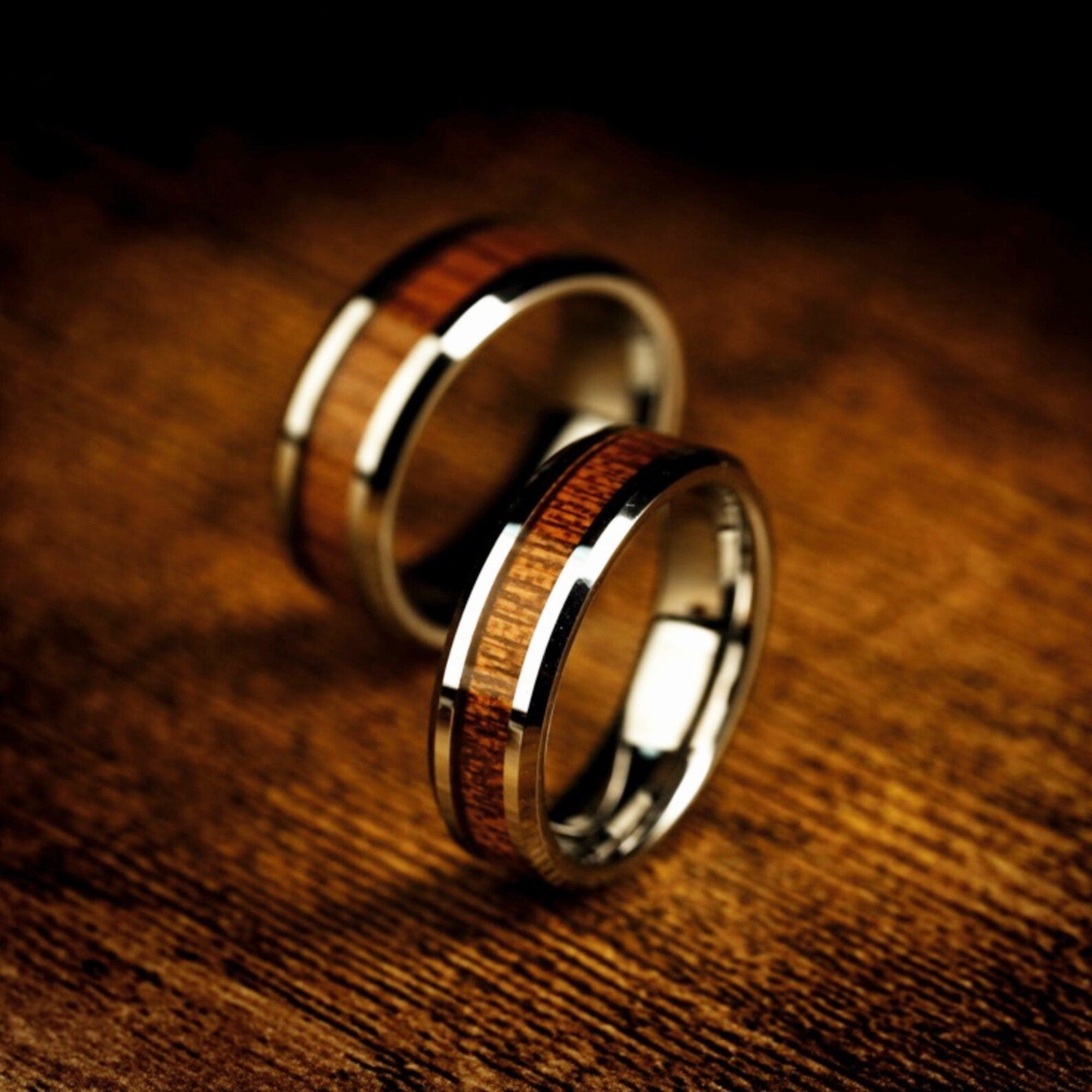 Whiskey Barrel Ring with Wood Inlay - 8 /6 mm - Unique Mens/Women Tungsten Wedding Band - Promise Ring for him - Engagement Anniversary Gift - INSIGNIA