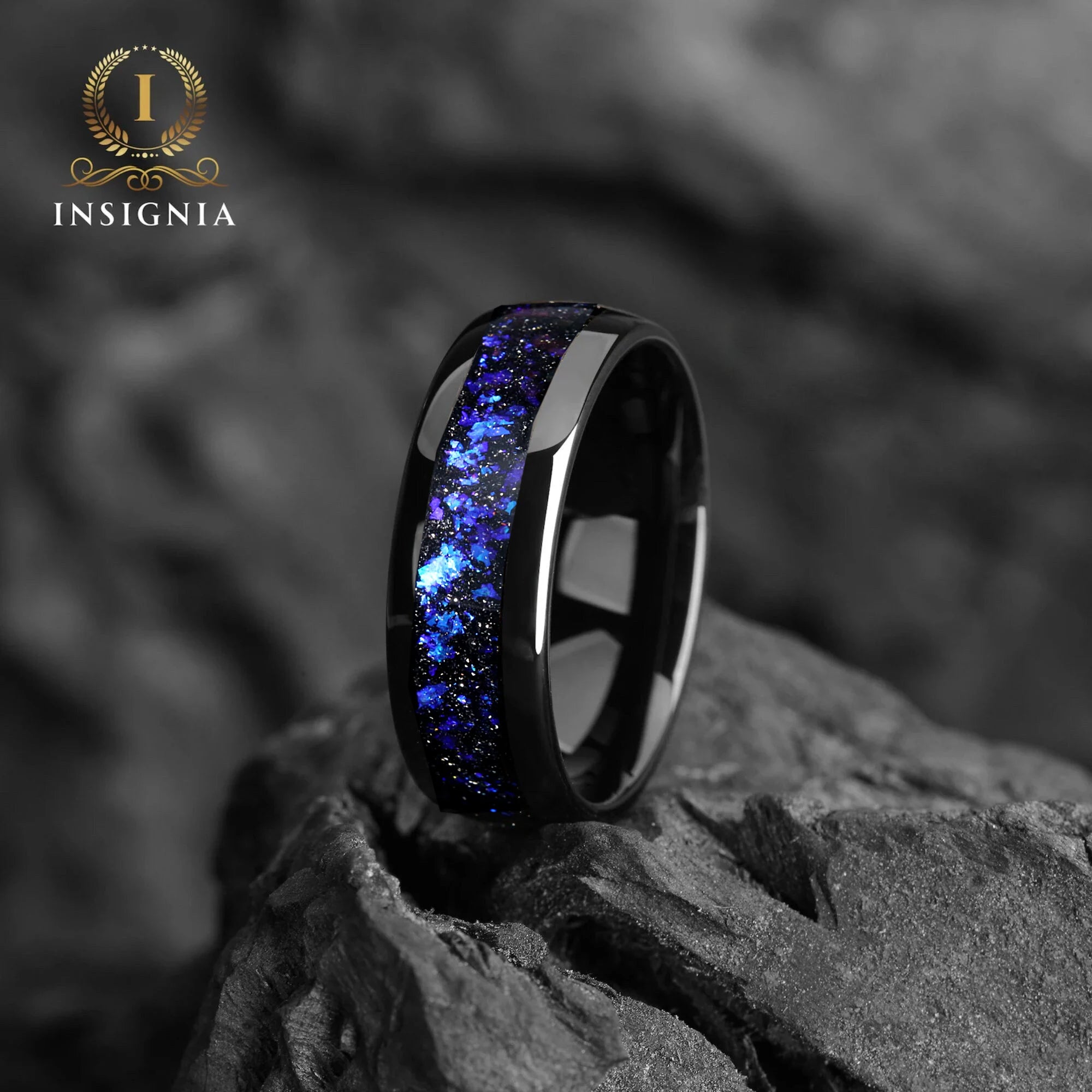 The Astronomer - Nebula Ring, Mens Wedding Ring, Black Tungsten Outer Space Ring, Black Ring, Dome, Polish, Mens Wedding Band, Mens Ring 8/6/4mm - INSIGNIA