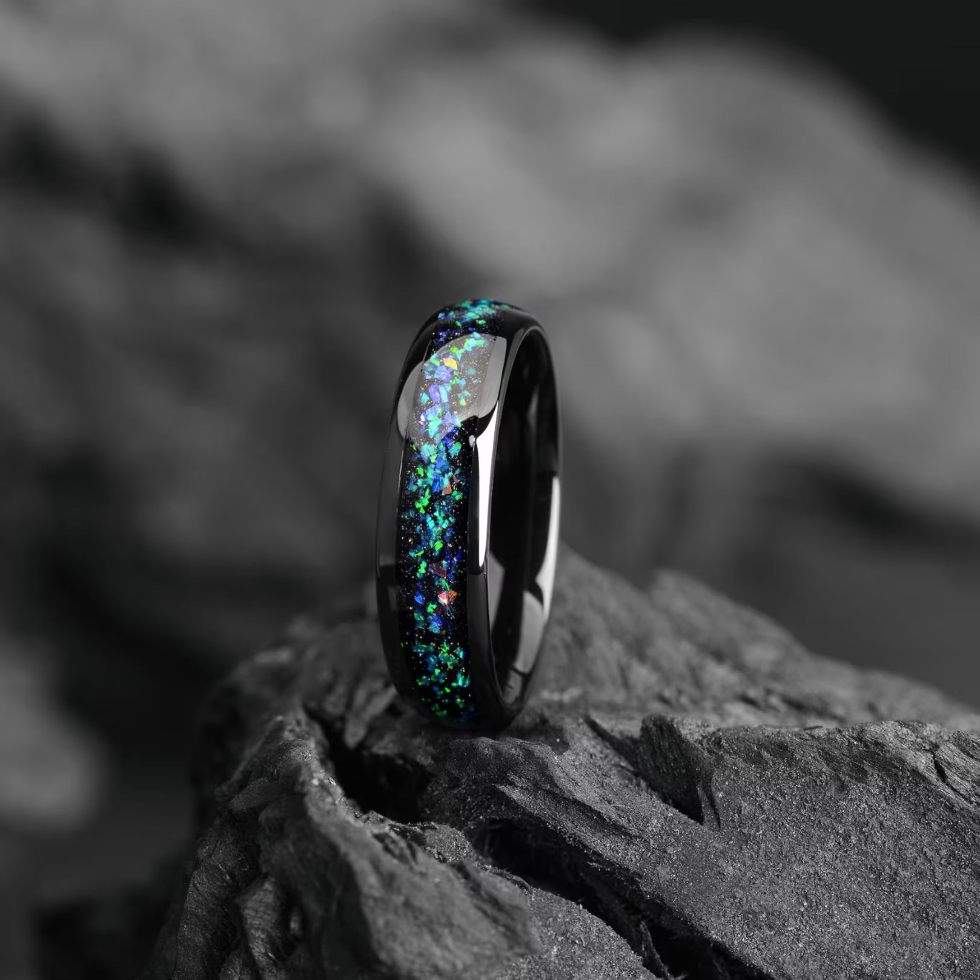 His and Hers Wedding Galaxy, Opal & Alexandrite Bands 4/6 mm - Tungsten Carbide Promise/ Engagement Rings for Couples - Matching Ring Set - INSIGNIA