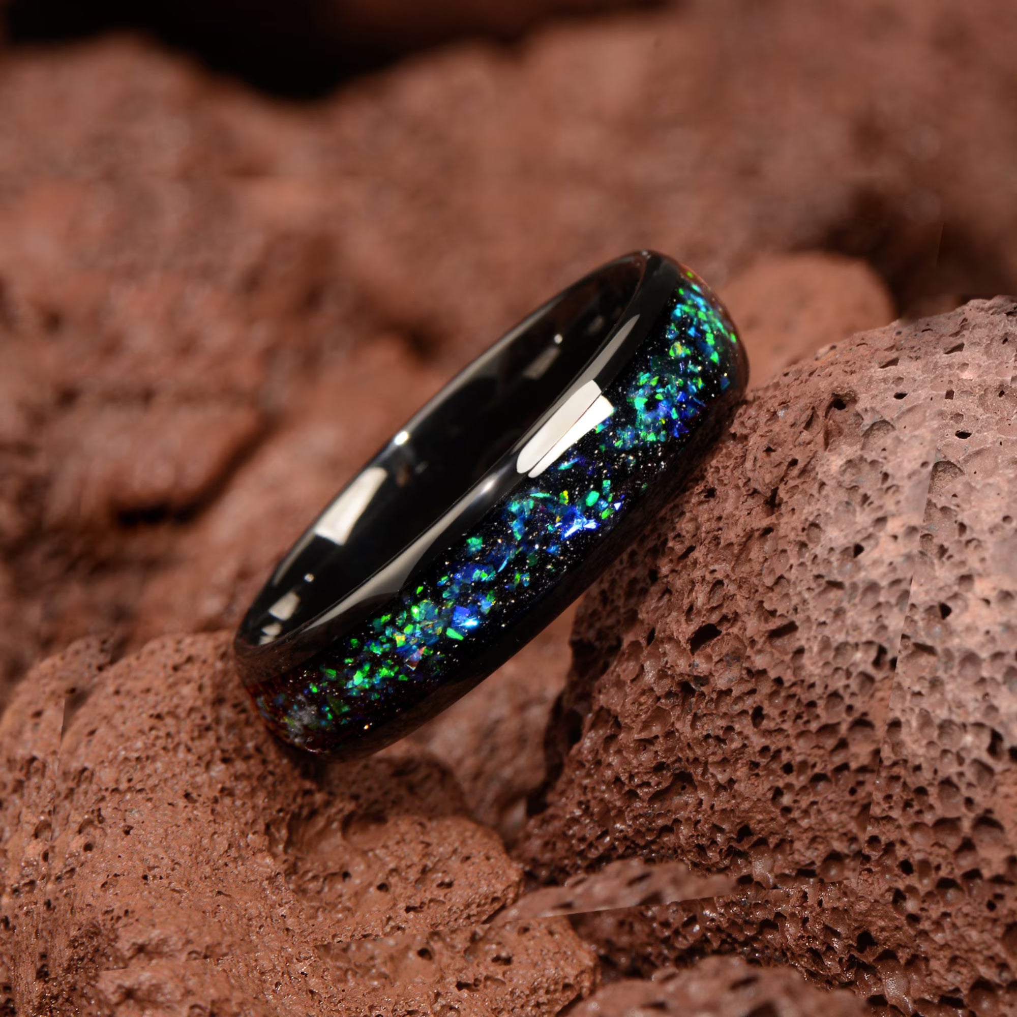 His and Hers Wedding Galaxy, Opal & Alexandrite Bands 4/6 mm - Tungsten Carbide Promise/ Engagement Rings for Couples - Matching Ring Set - INSIGNIA