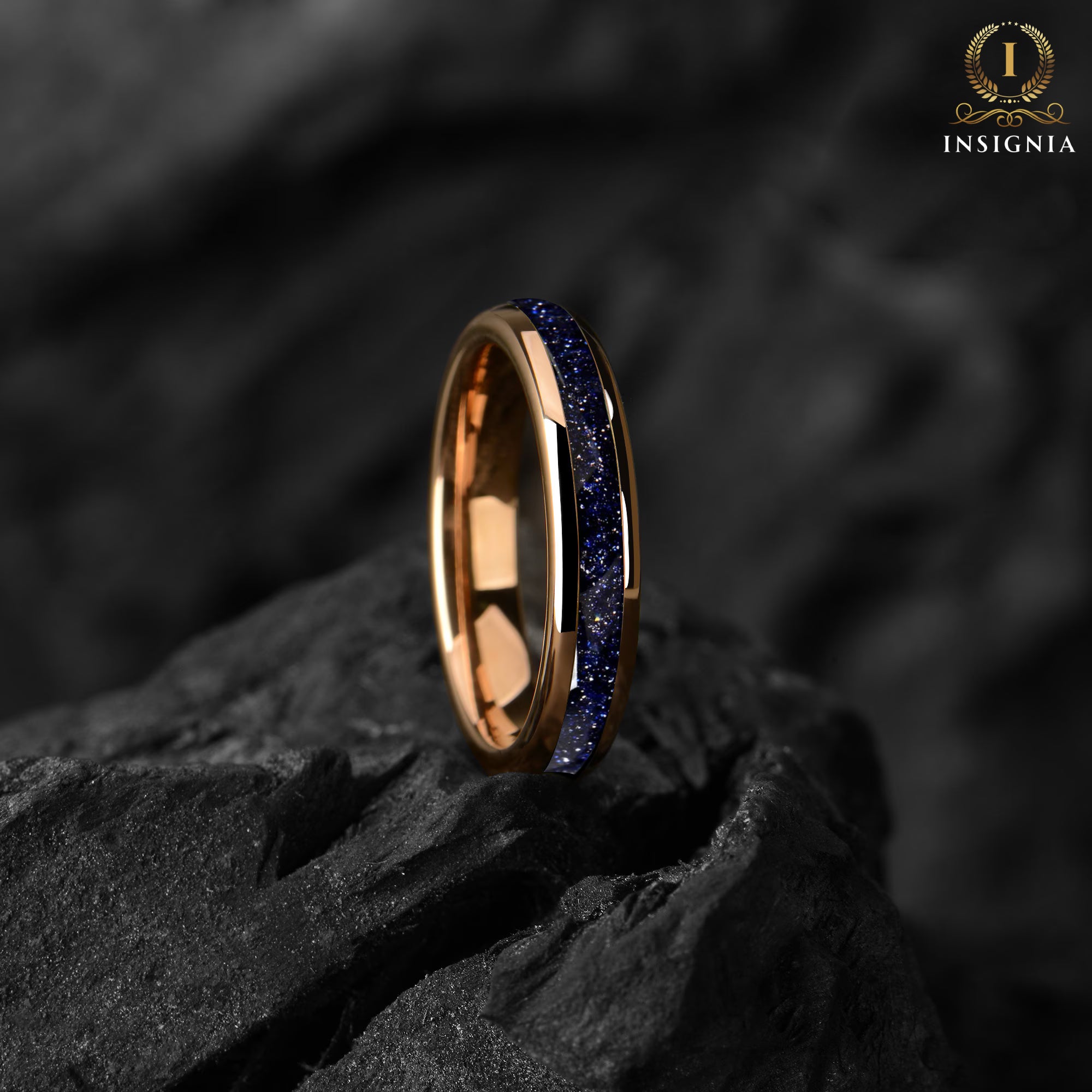 Galaxy Space Nebula Sandstone Tungsten Wedding Band for Women 4 mm - Unique Dome Engagement / Promise Ring for Him / Her - INSIGNIA