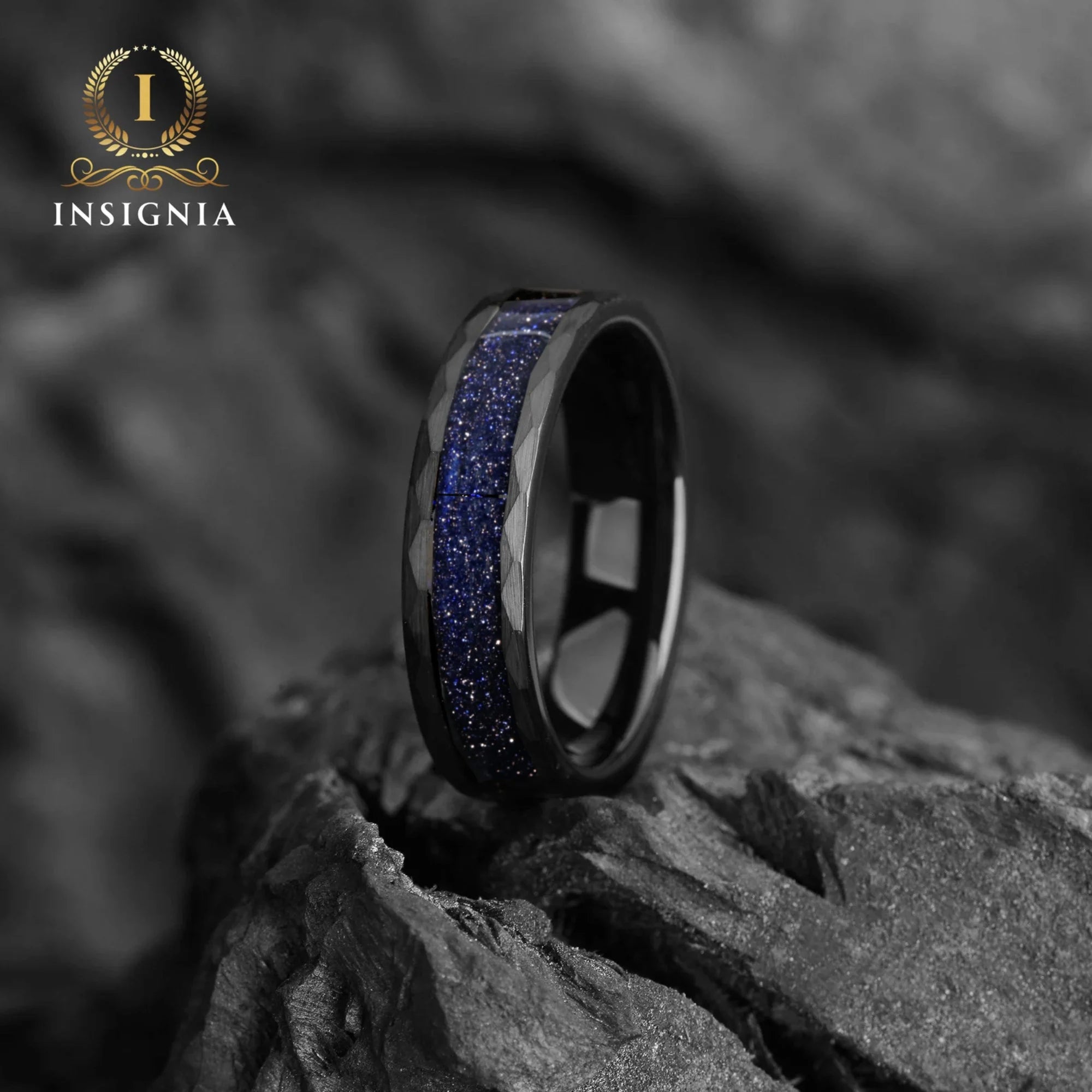 Galaxy Space Nebula Hammered Tungsten Wedding Band 6/8 mm - Blue Sandstone Mens Engagement / Promise Ring for Him /Her - Women & Mens Band Unique - INSIGNIA